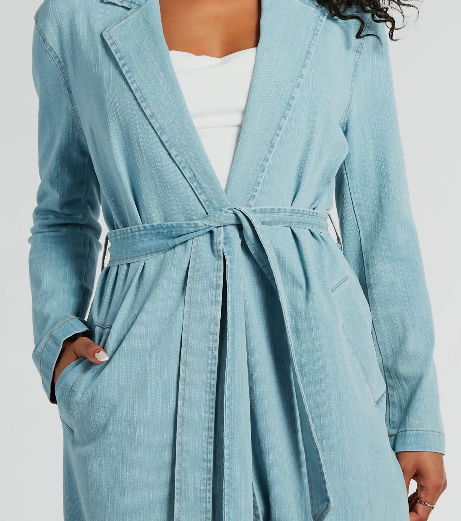 Most Coveted Belted Denim Trench Coat