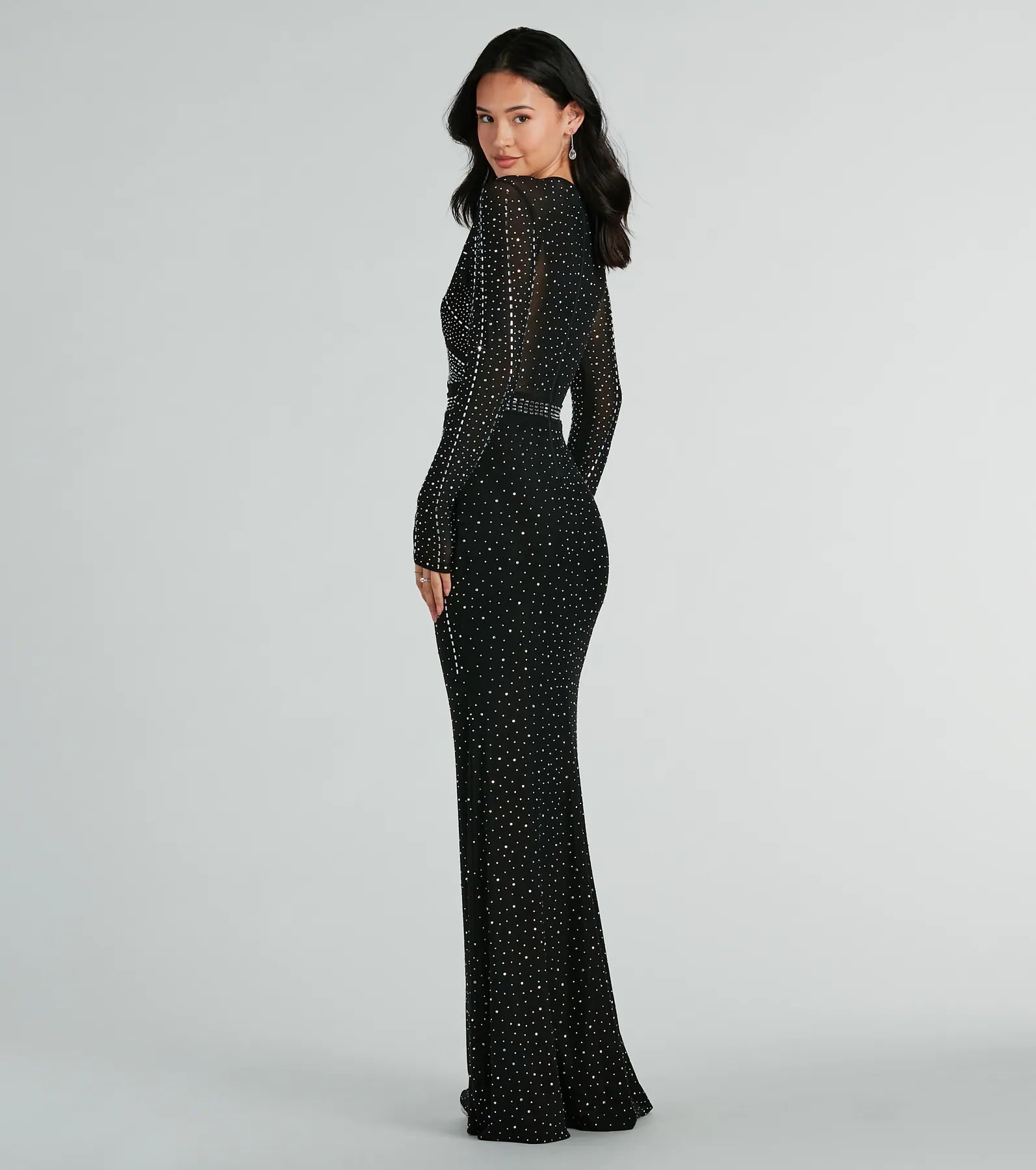 Sofia Long Sleeve Rhinestone Mesh Mermaid Dress