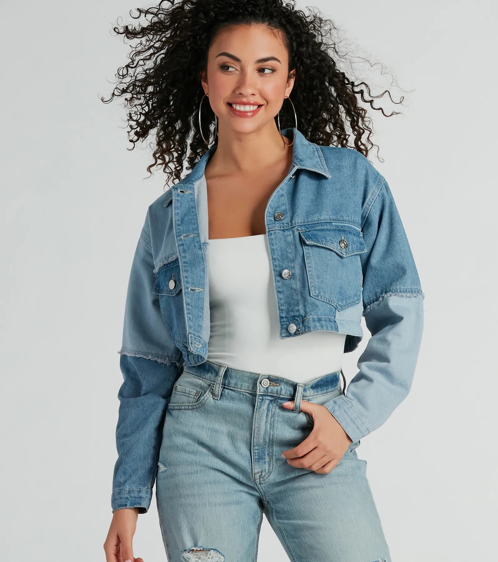 Trendsetter Denim Patchwork Cropped Jean Jacket