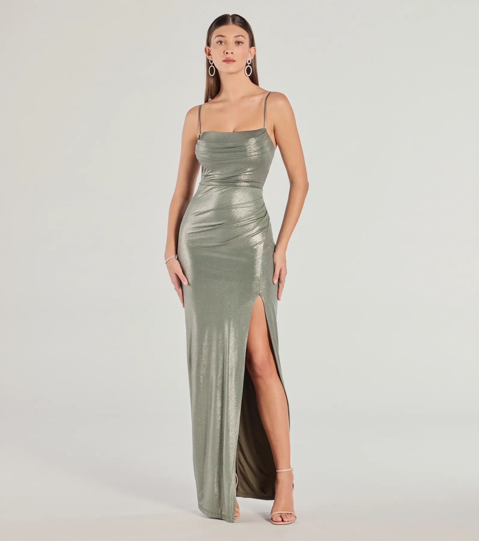 Maia High-Slit Foiled Long Dress