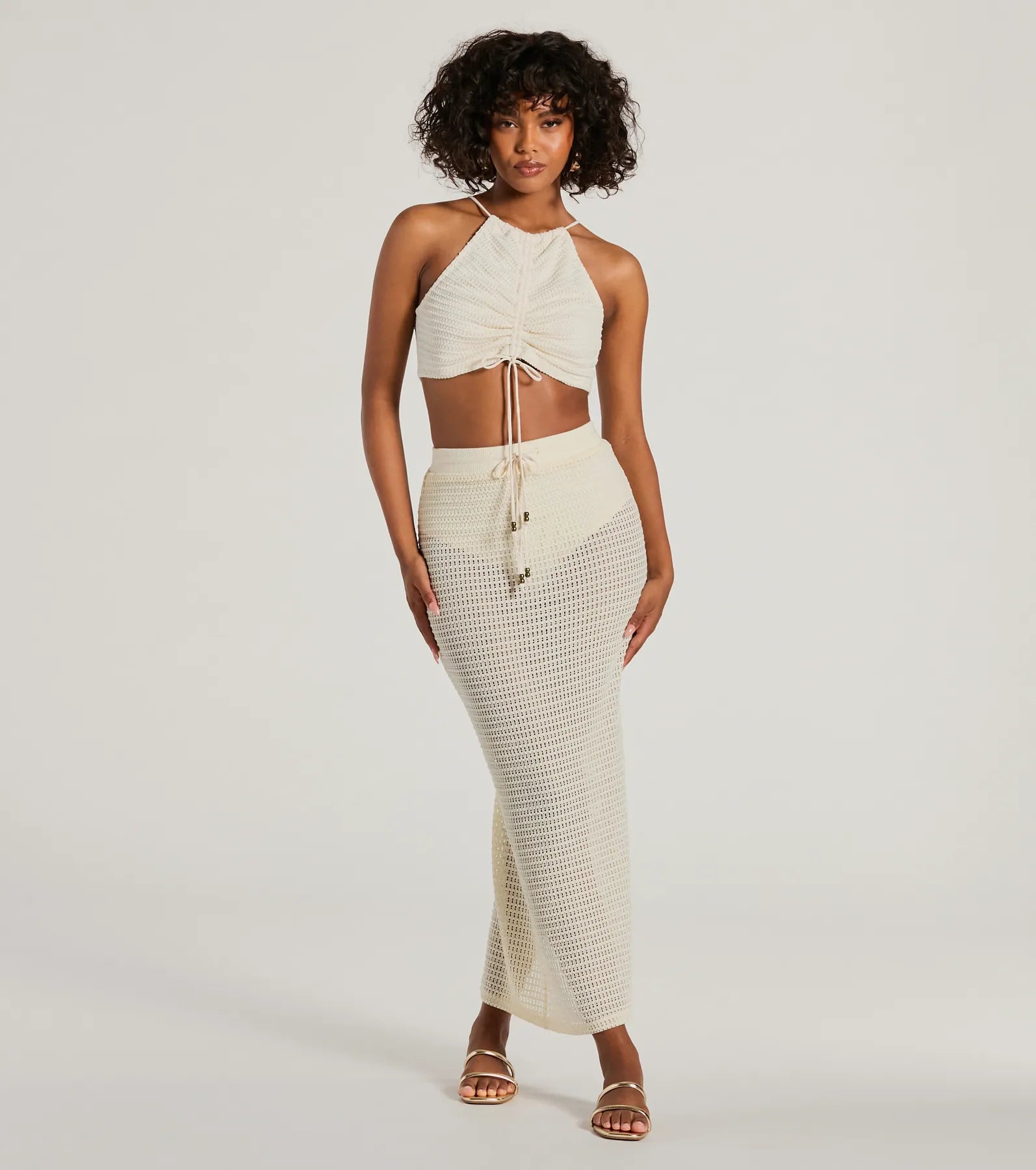 Sunny Chic High Slit Crochet Maxi Skirt