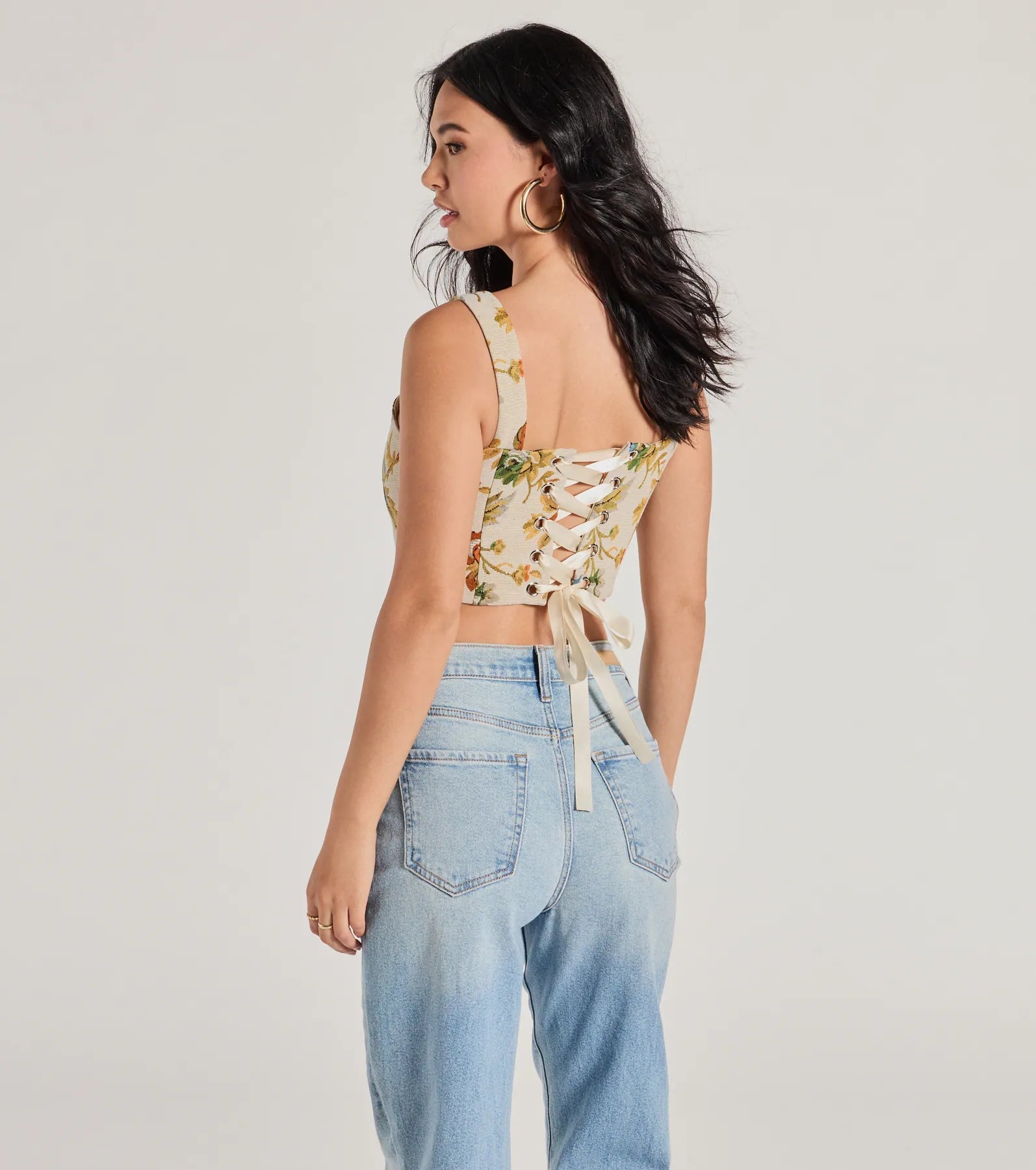 Garden Fantasy Floral Lace-Up Corset Top