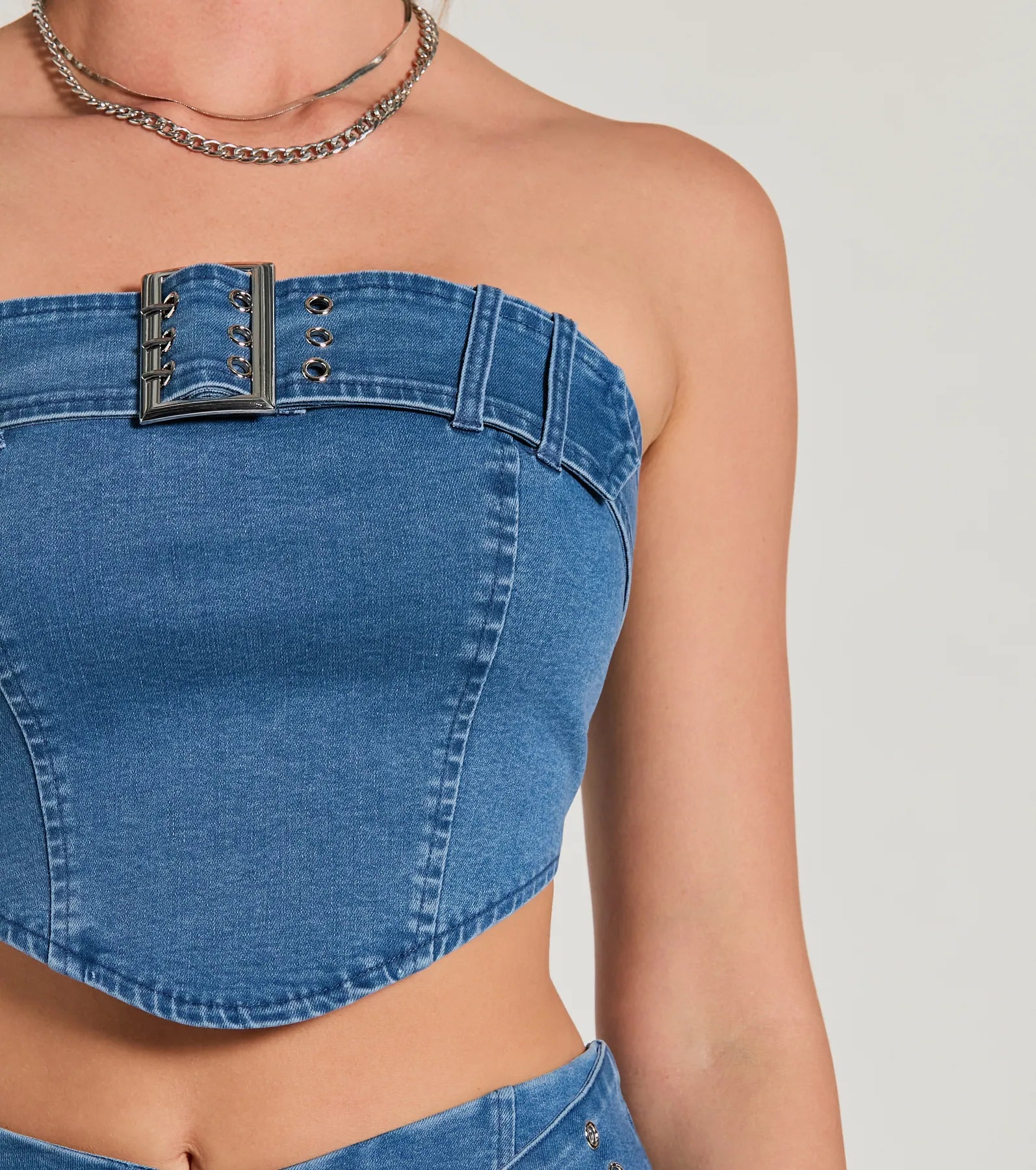 Daily Vibe Strapless Belted Denim Crop Top