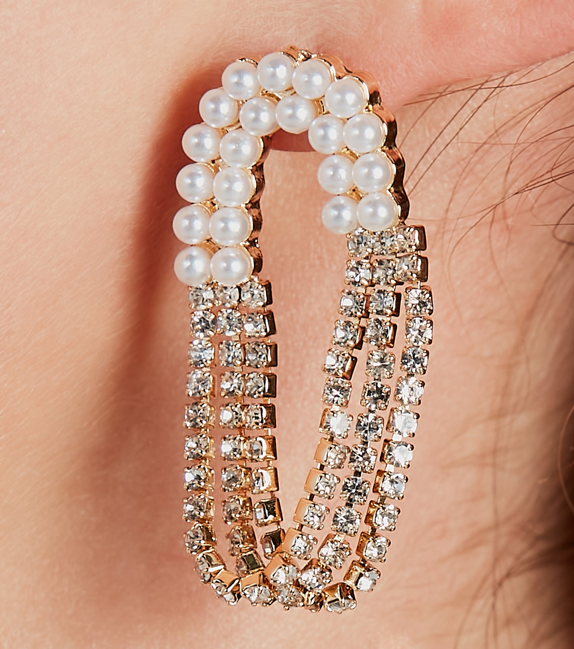 Embrace Elegance Faux Pearl Rhinestone Earrings