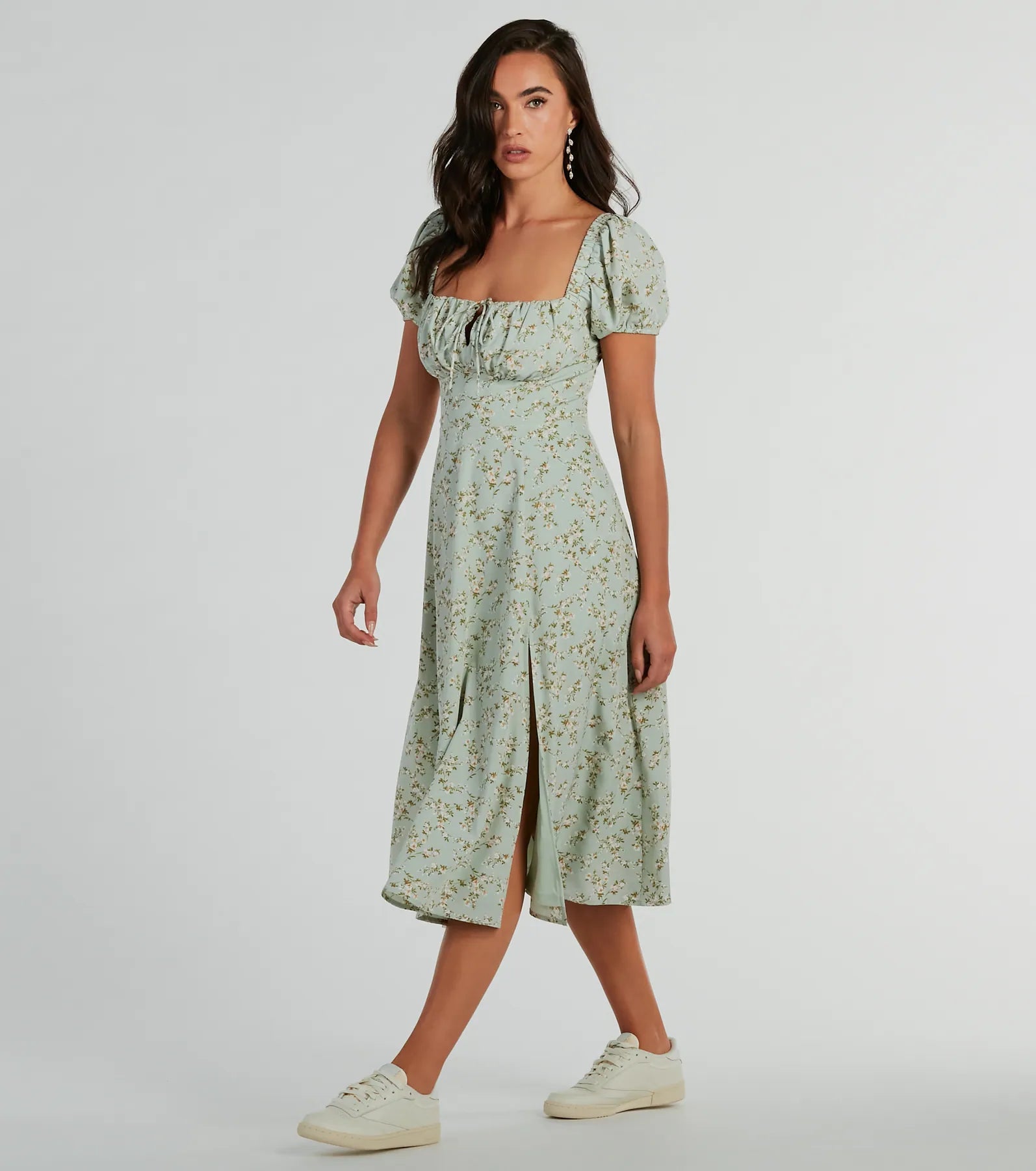 RSVP To Cute Ditsy Wildflower Tie A-Line Midi Dress