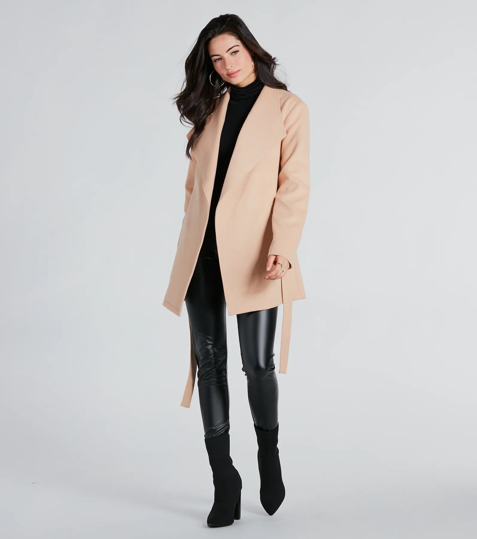 Trending Charm Faux Wool Belted Trench Coat