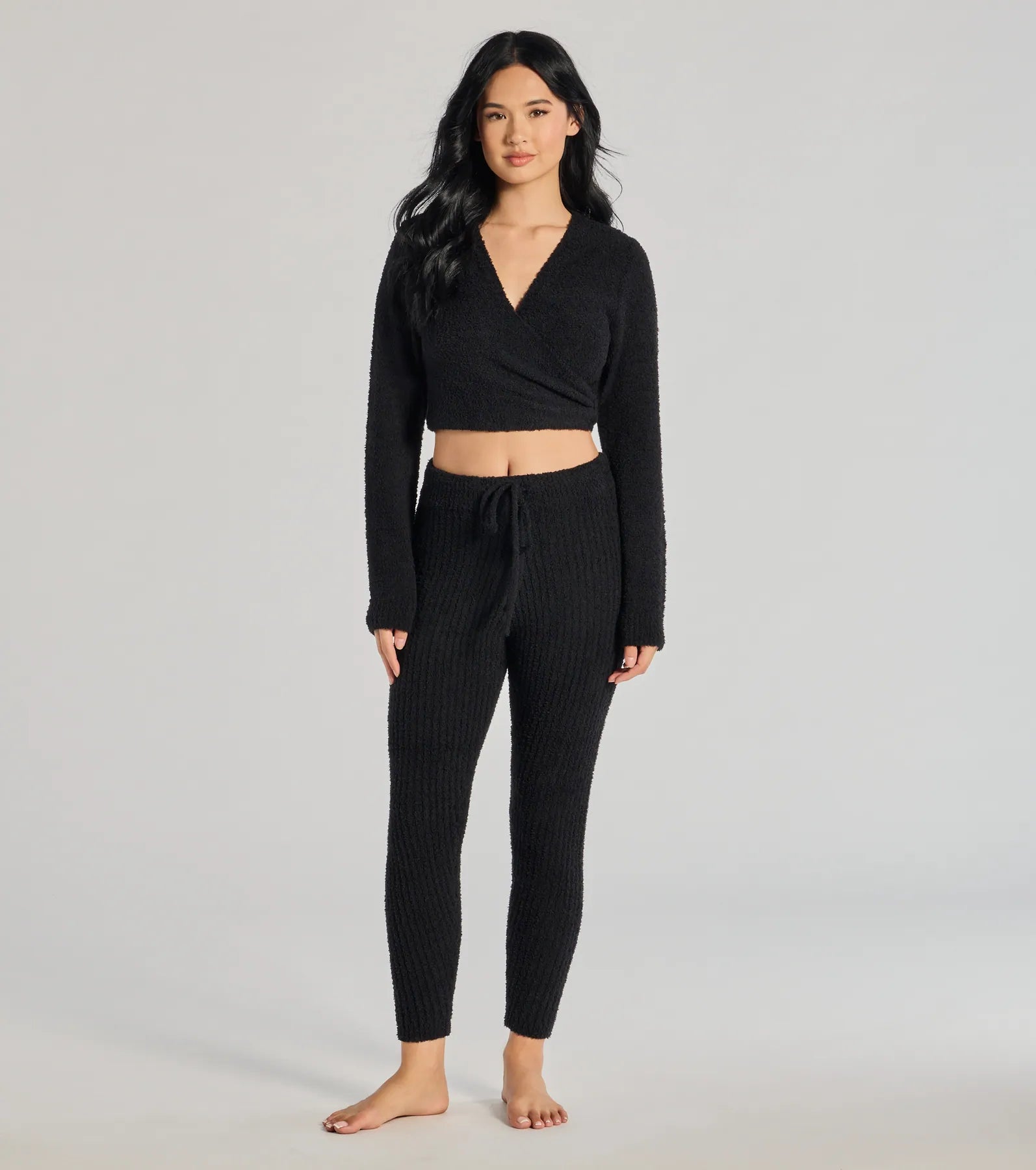 Cozy Life Chenille Knit Wrap-Front Crop Top