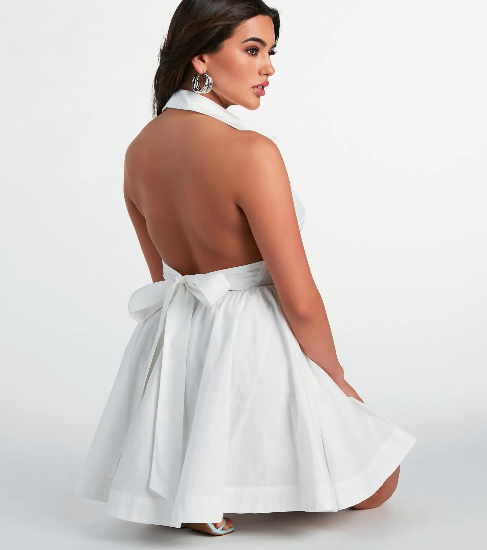 Sunny Afternoons Collar Open Back Skater Dress