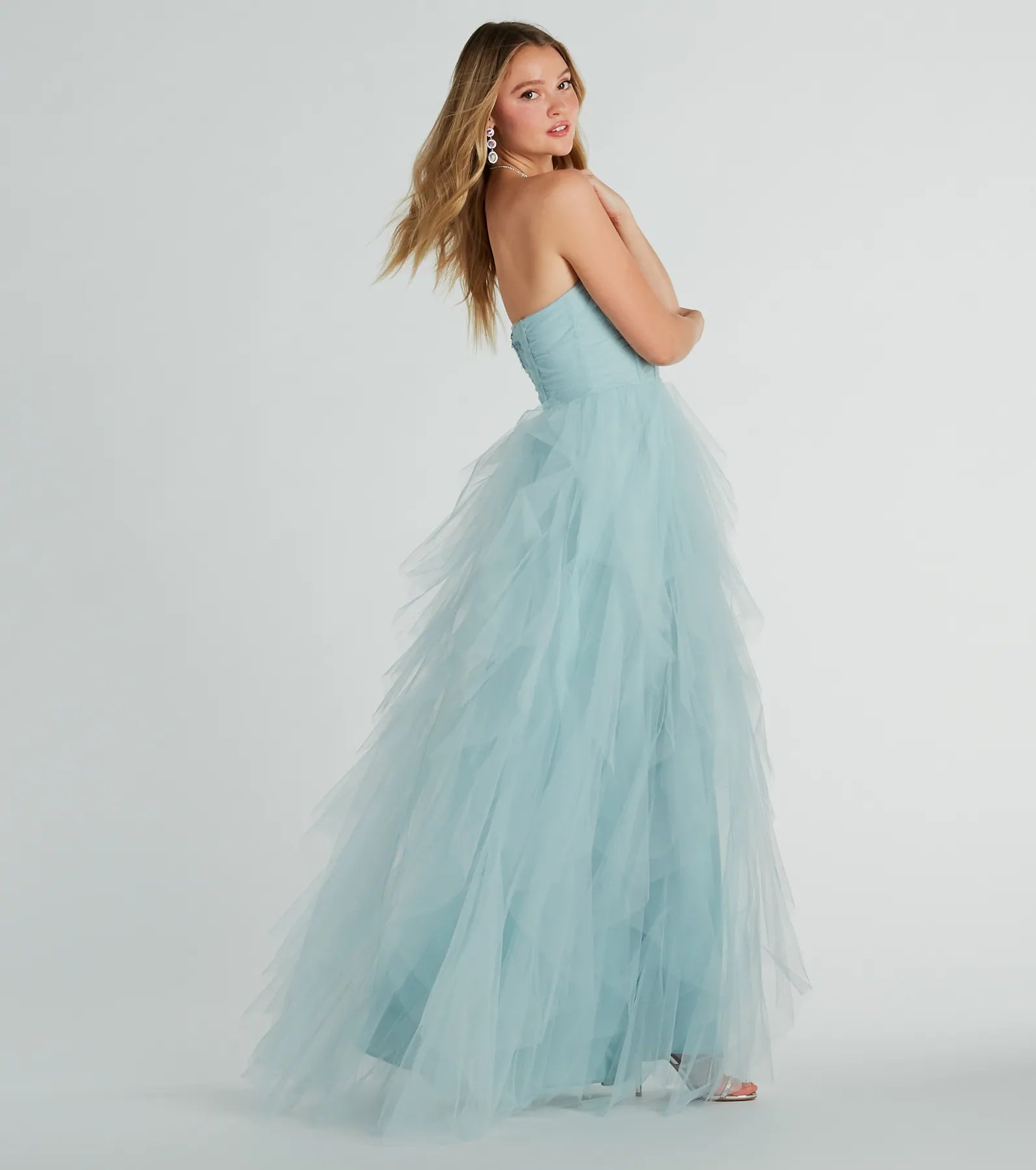 Lindsey Bustier A-Line Ruffle Tulle Ball Gown