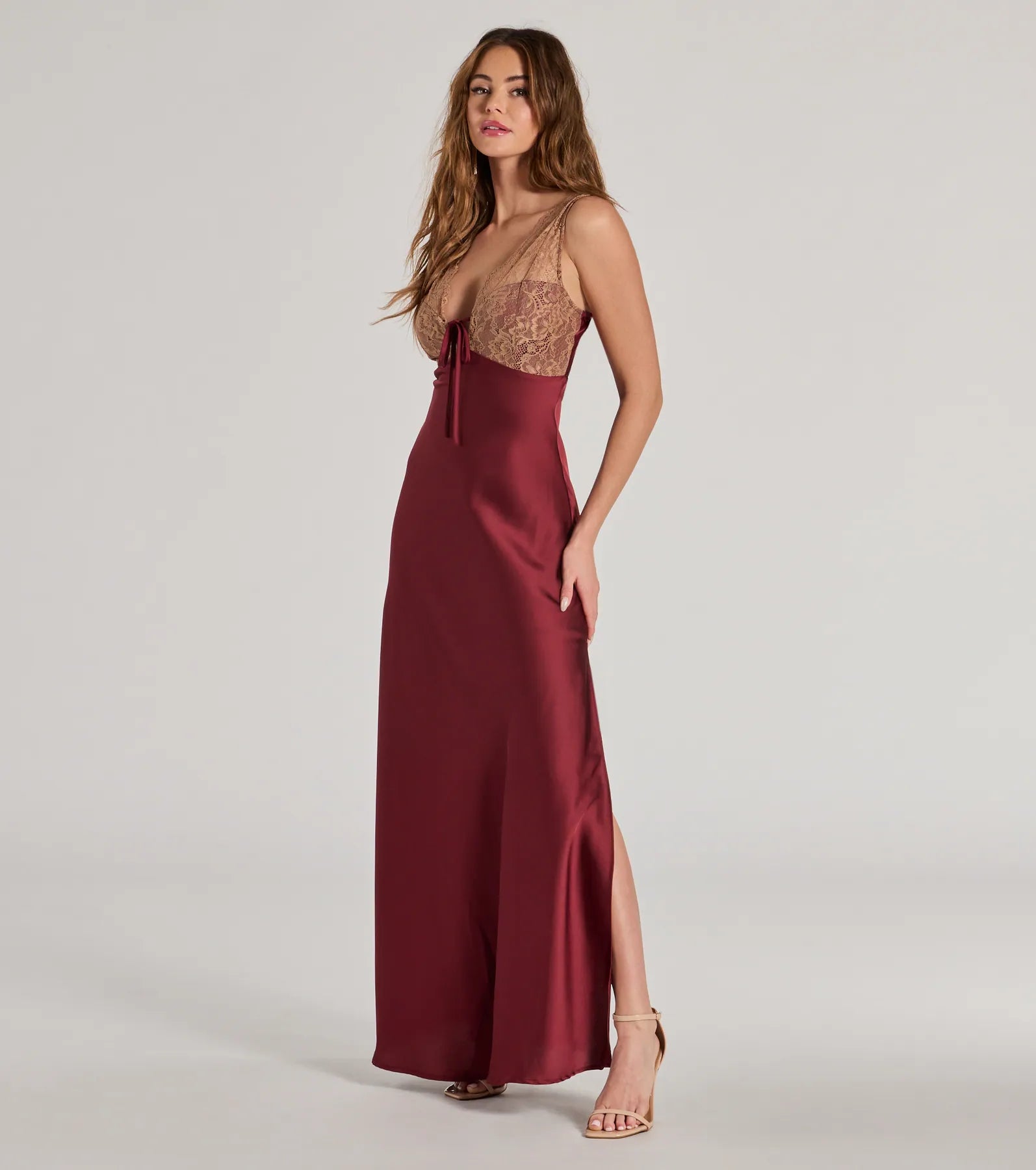 Deirdre Satin and Lace Sleeveless Mermaid Dress