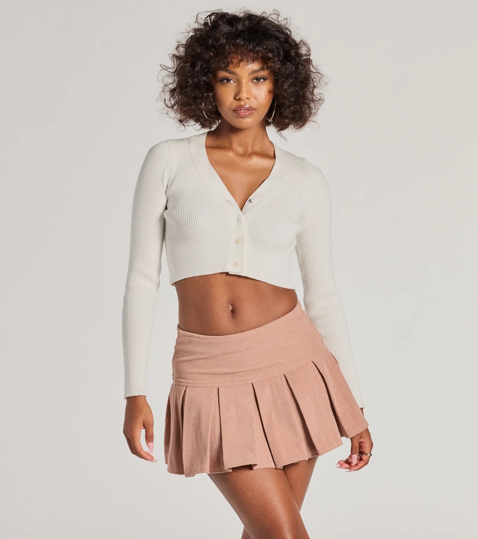 Preppy Chic Drop Waist Pleated Corduroy Mini Skirt