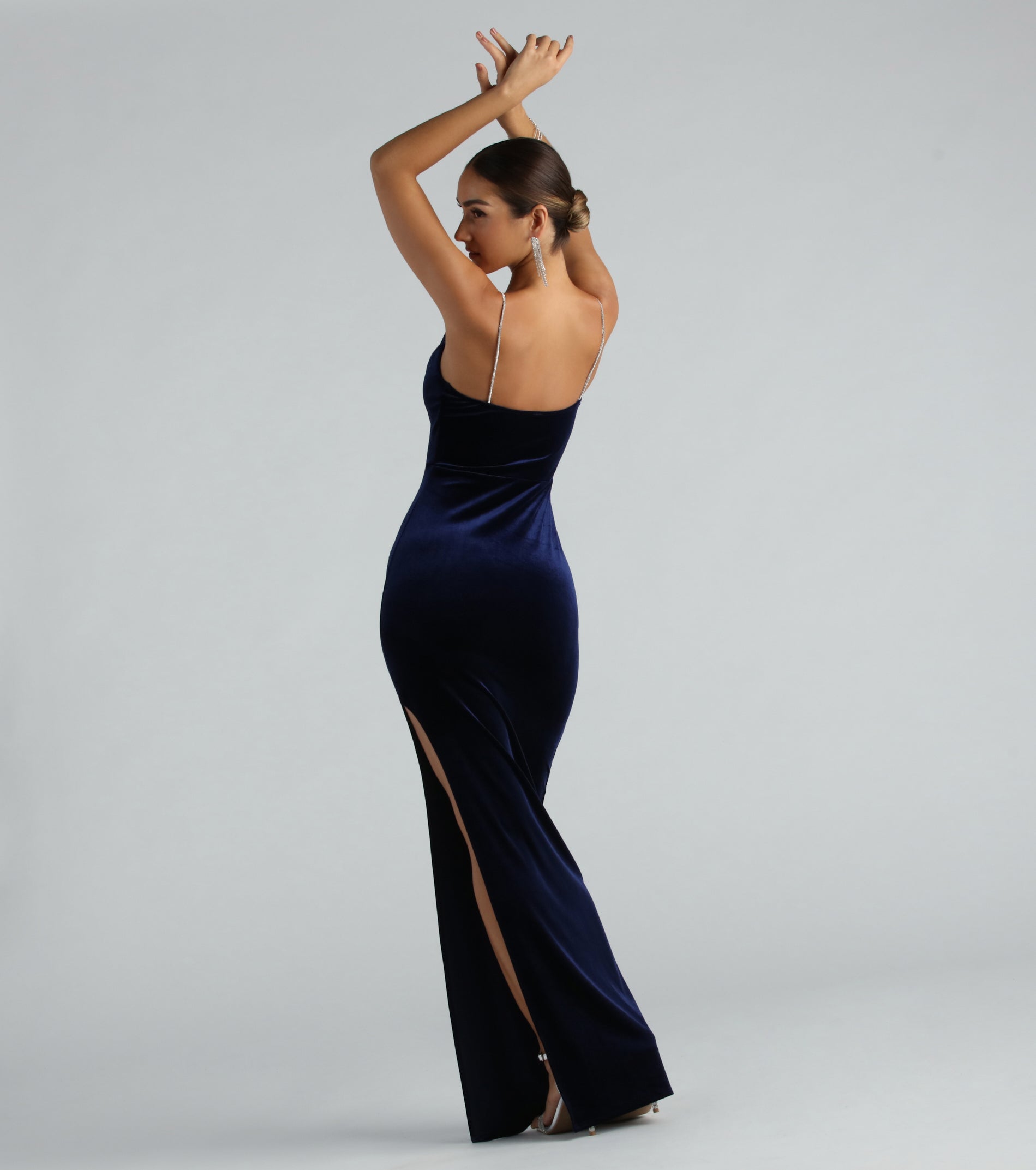 Penny Formal Velvet Rhinestone Strap Long Dress