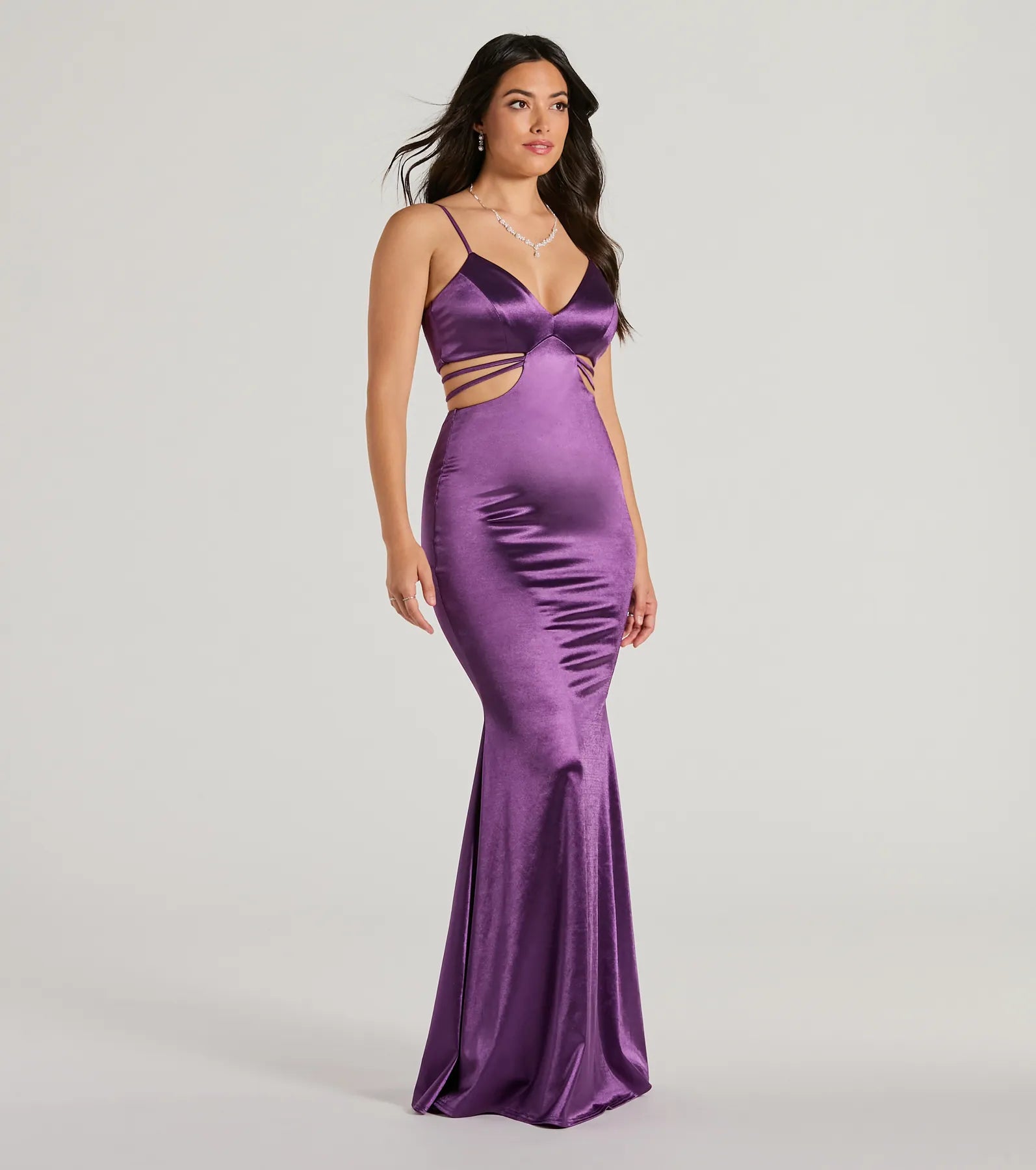 Pricilla V-Neck Strappy Mermaid Satin Formal Dress