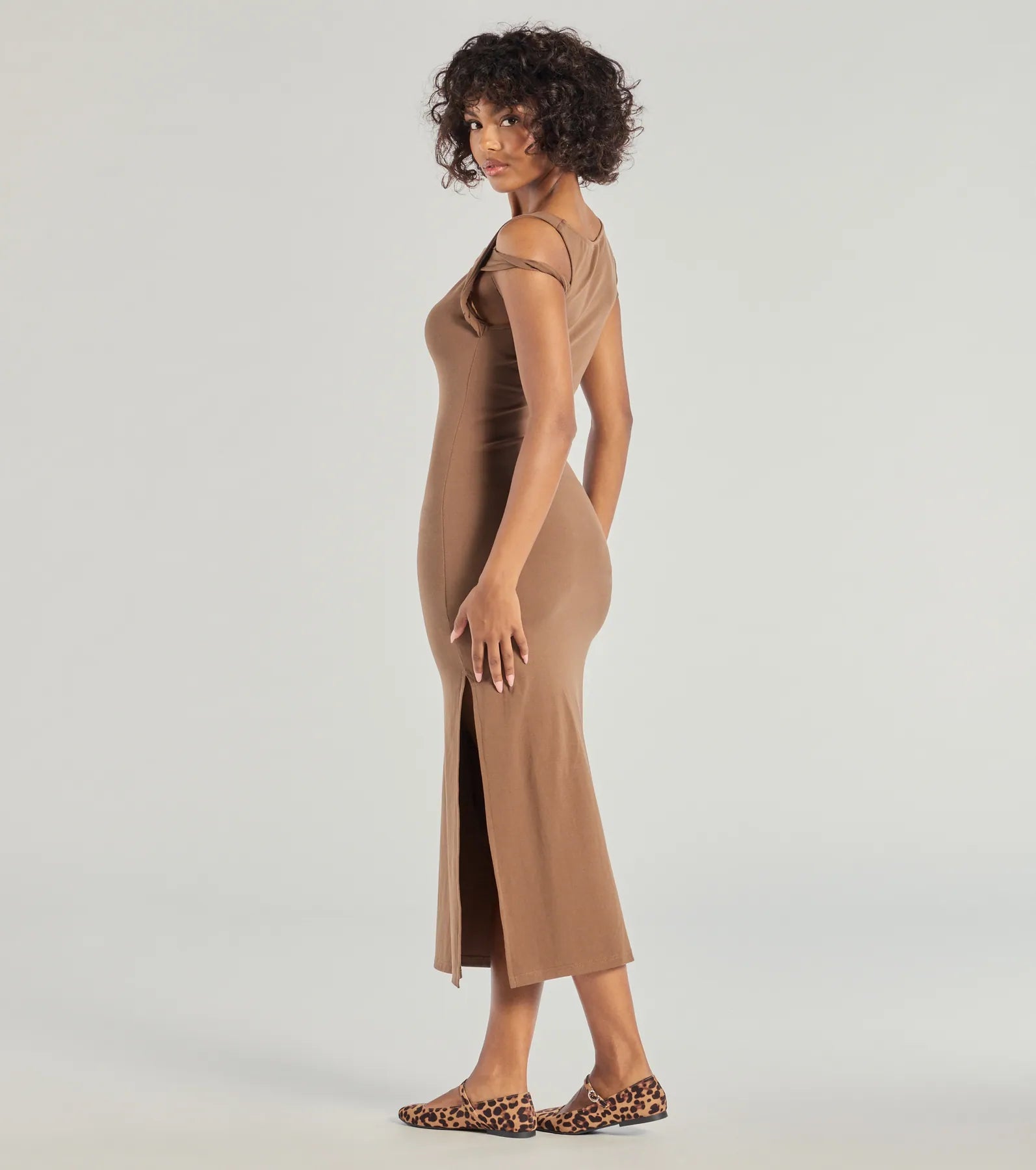 Twist Of Chic High-Slit Knit Midi Dress