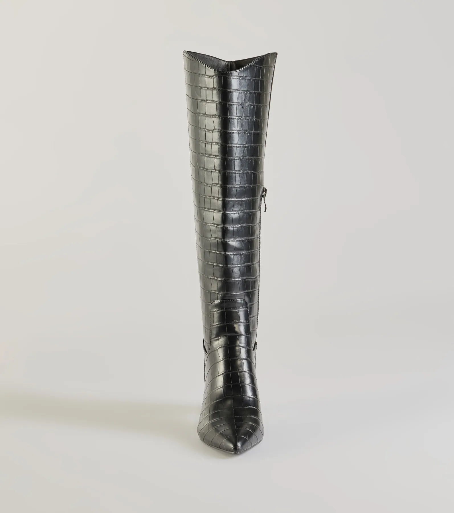 Bold Statement Faux Leather Croc-Embossed Under the Knee Boots