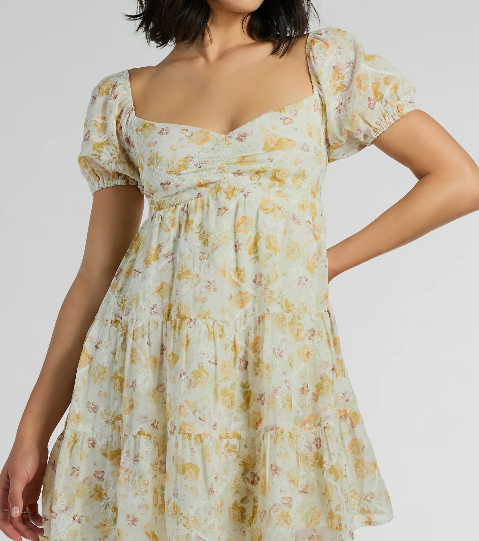 Captivating Cutie Eyelet Floral Babydoll Dress