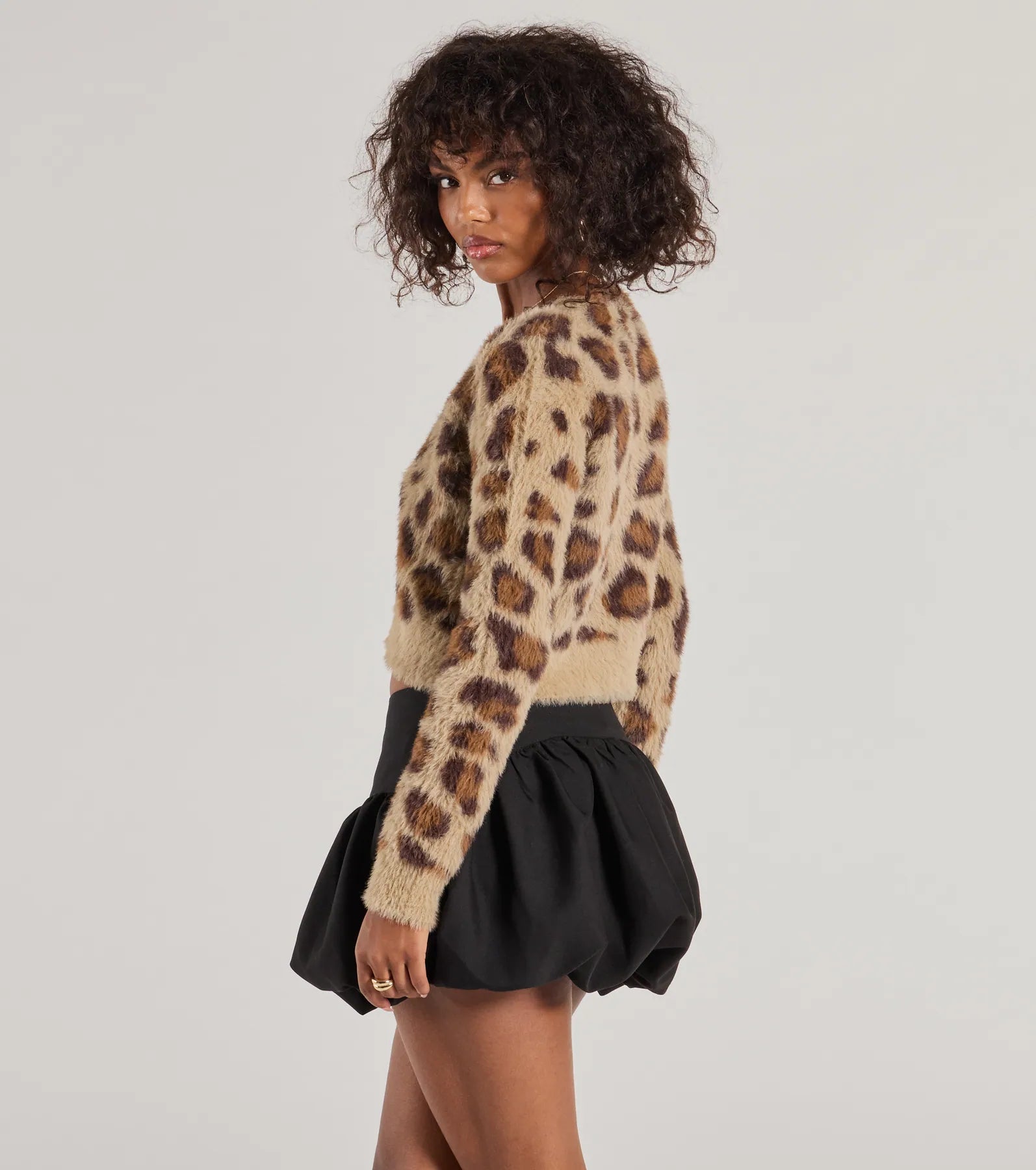 So Fierce Leopard Print Eyelash Knit Cropped Cardigan