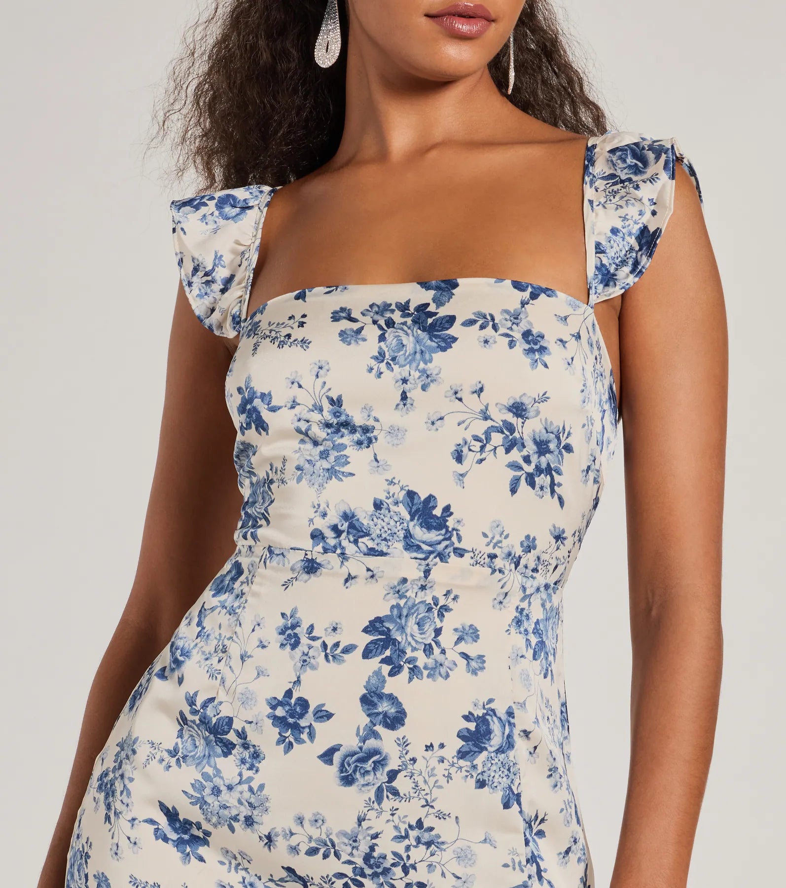 Corrie Lace-Up Floral Satin A-Line Formal Dress