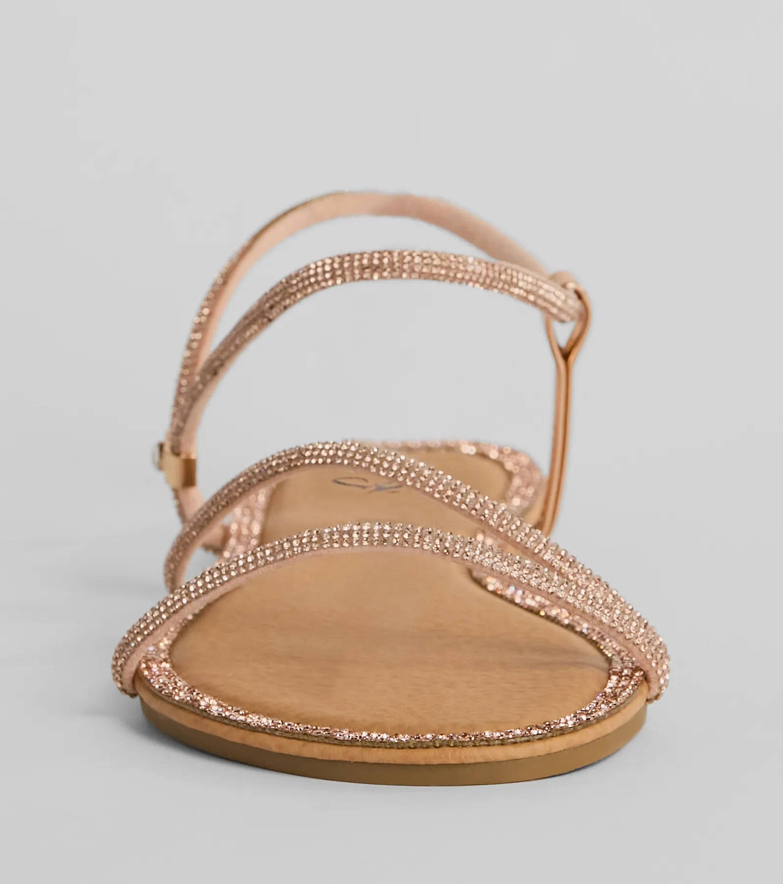 Glamour Steps Rhinestone Strappy Flat Sandals