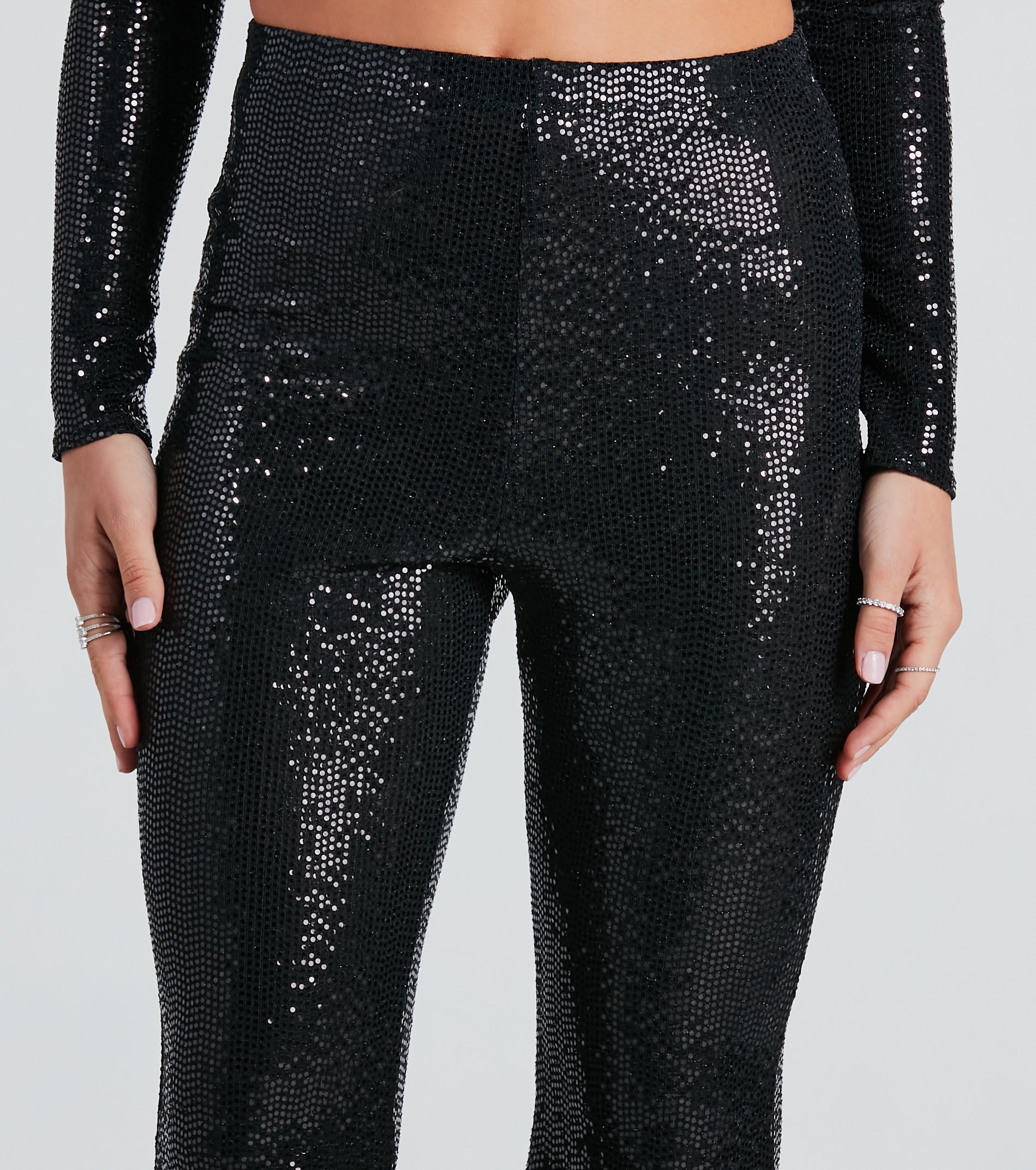 All In Sequin High Rise Flare Pants