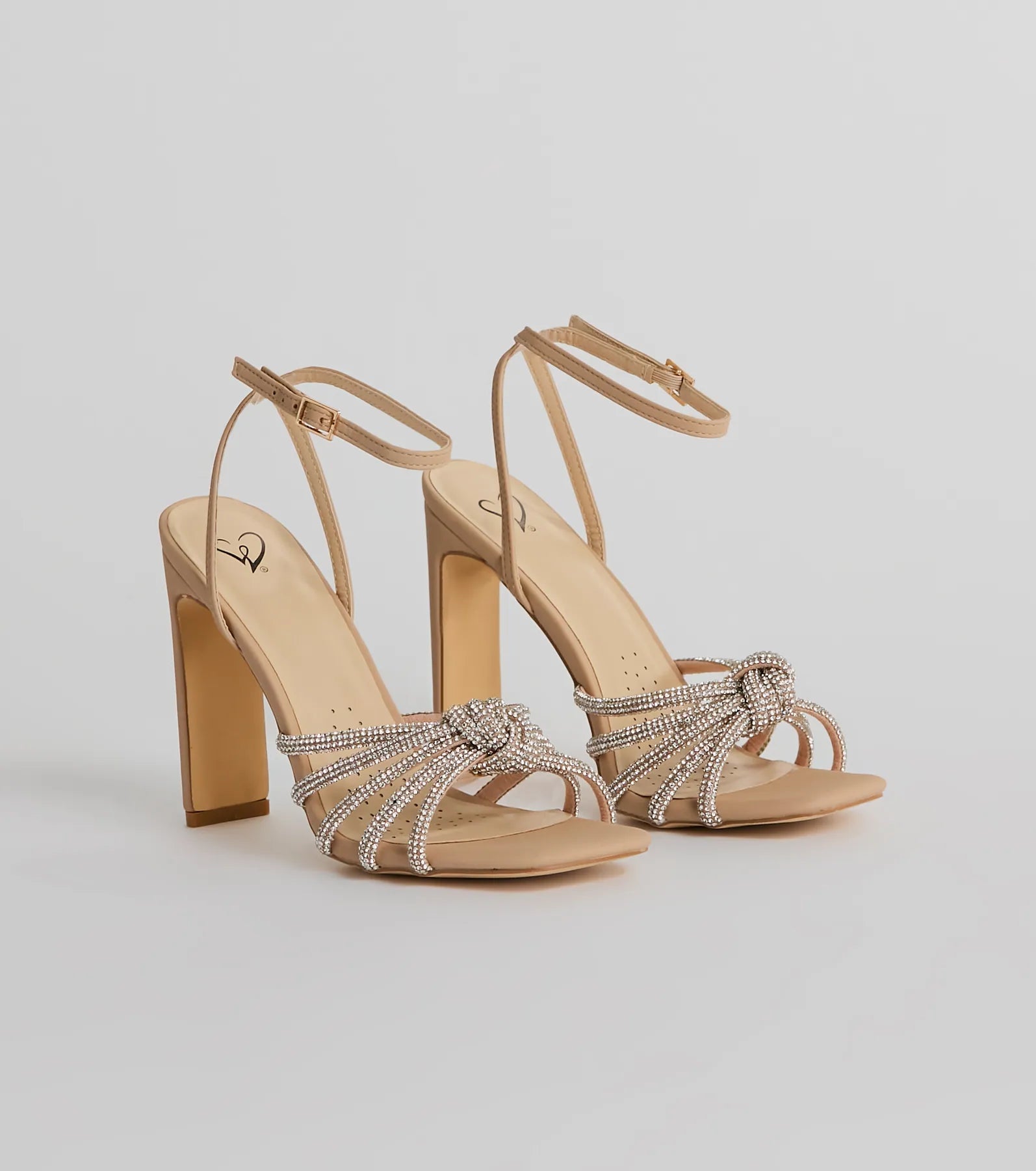 Here To Dazzle Rhinestone Strappy Block Heels