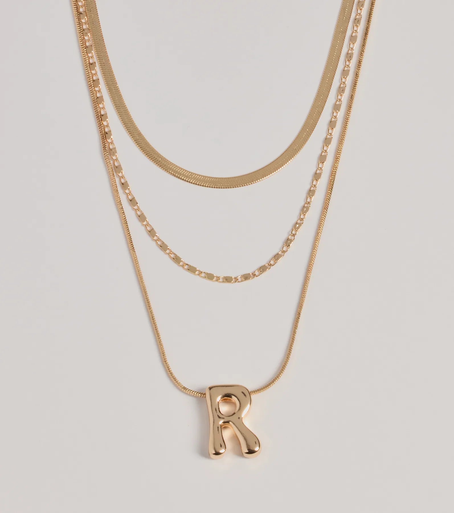 R Initial Layered Bubble Necklace