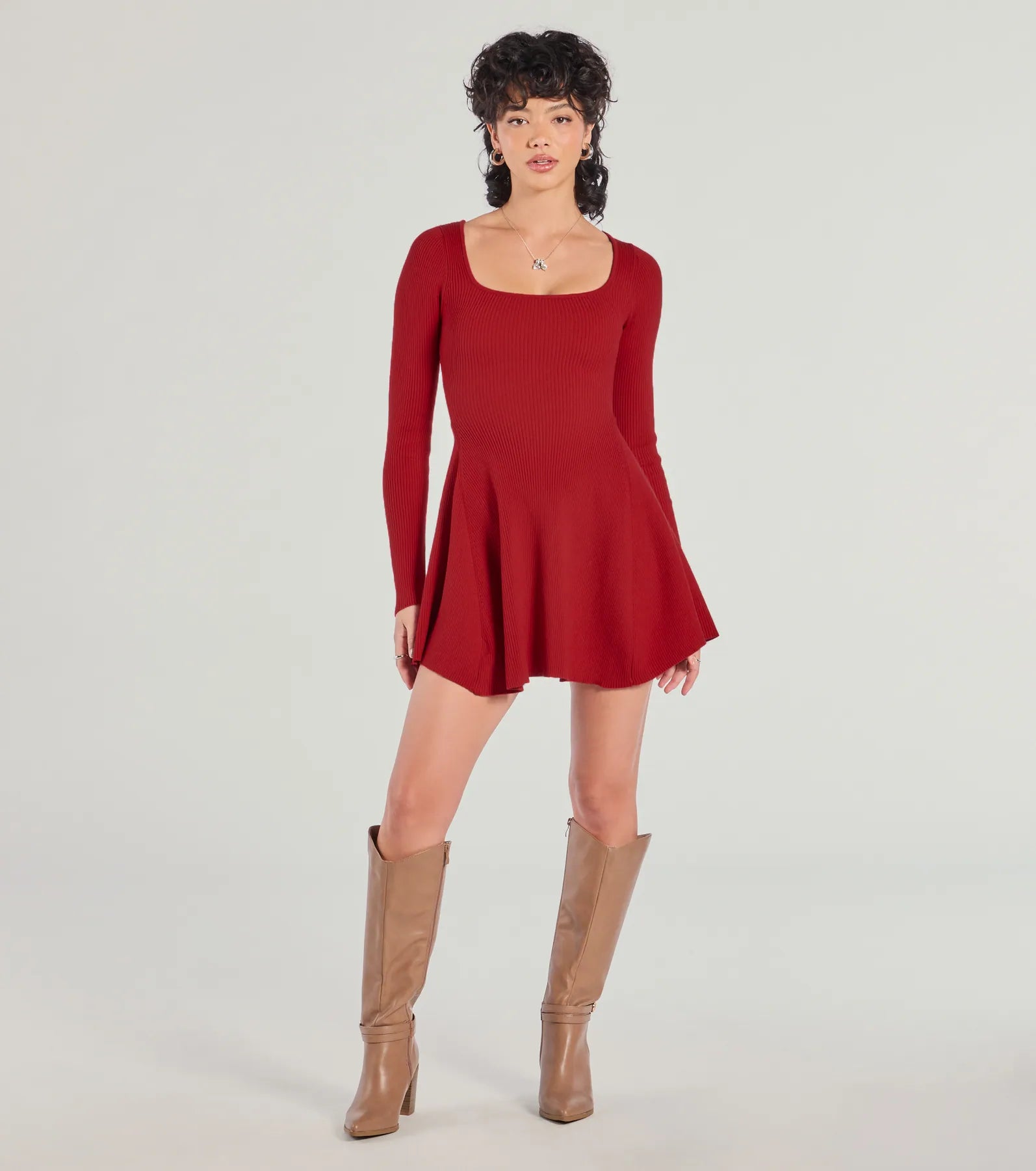 Cutest Twirl Long Sleeve Knit Skater Dress