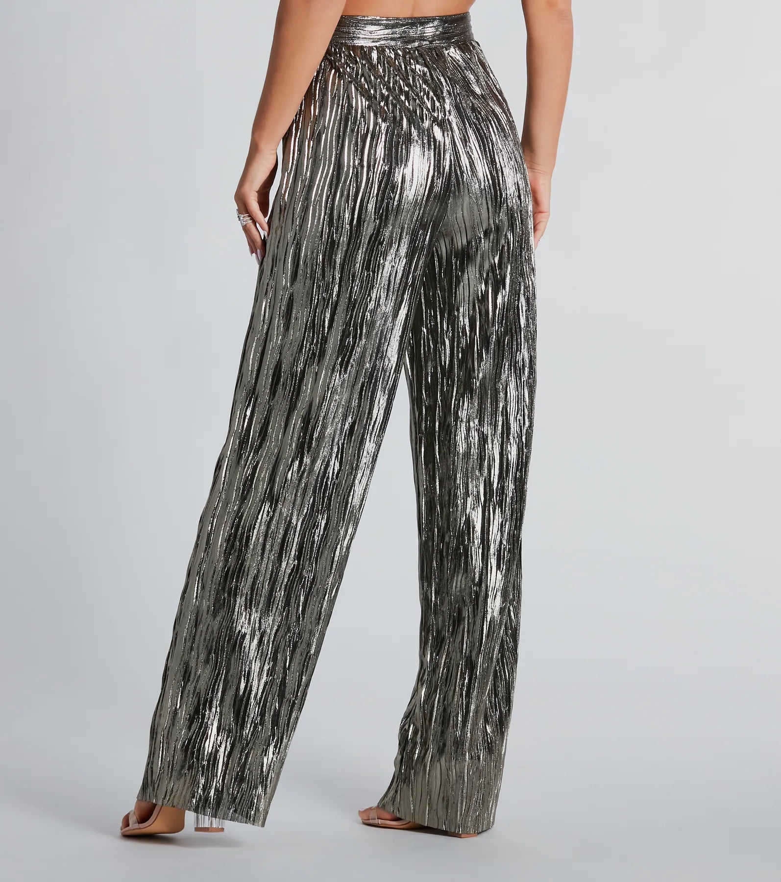 Dare To Impress Metallic Plisse Wide-Leg Pants