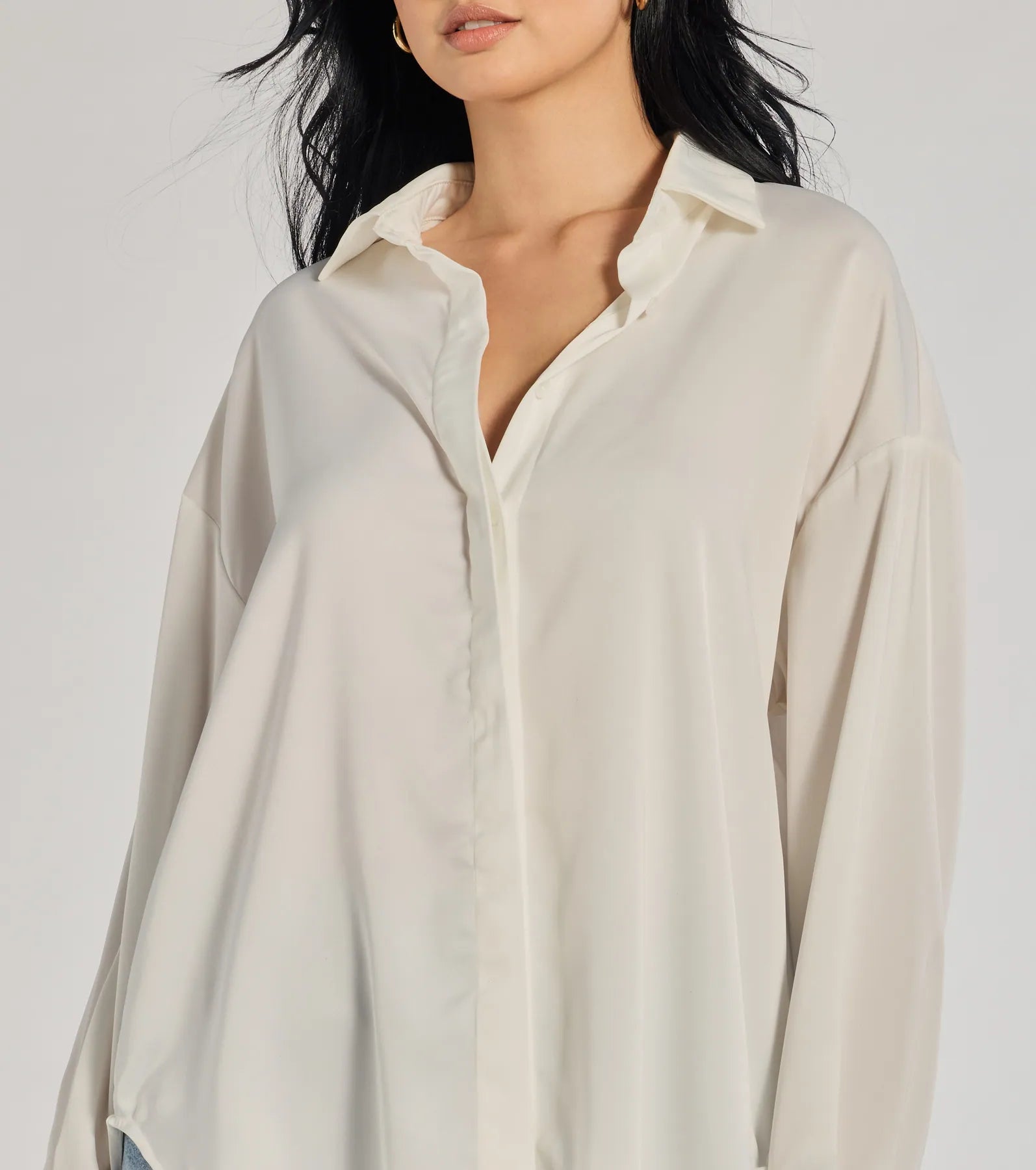 Always Chic Satin Button-Down Long Sleeve Top