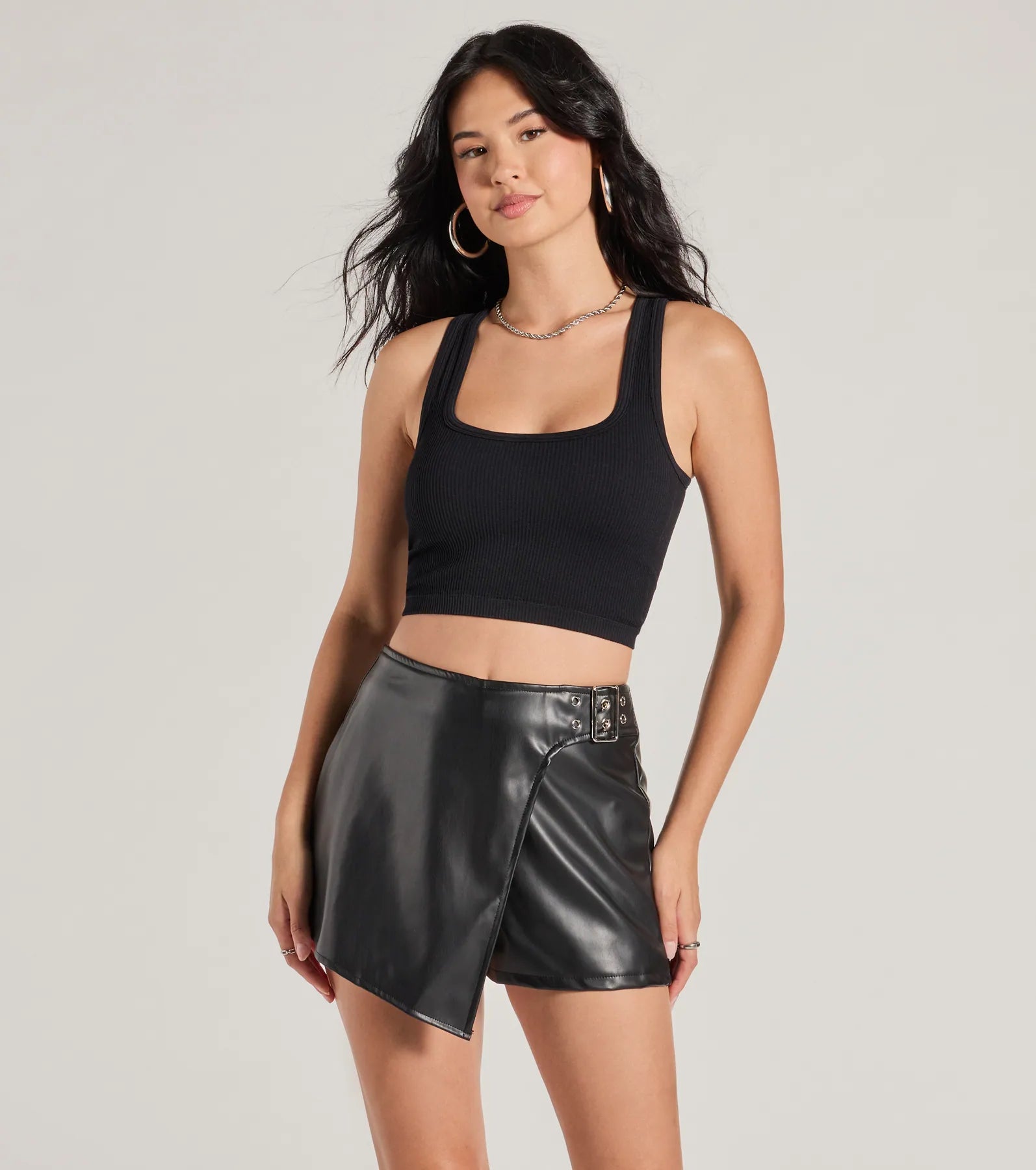 On The Edge High Rise Belted Faux Leather Skort