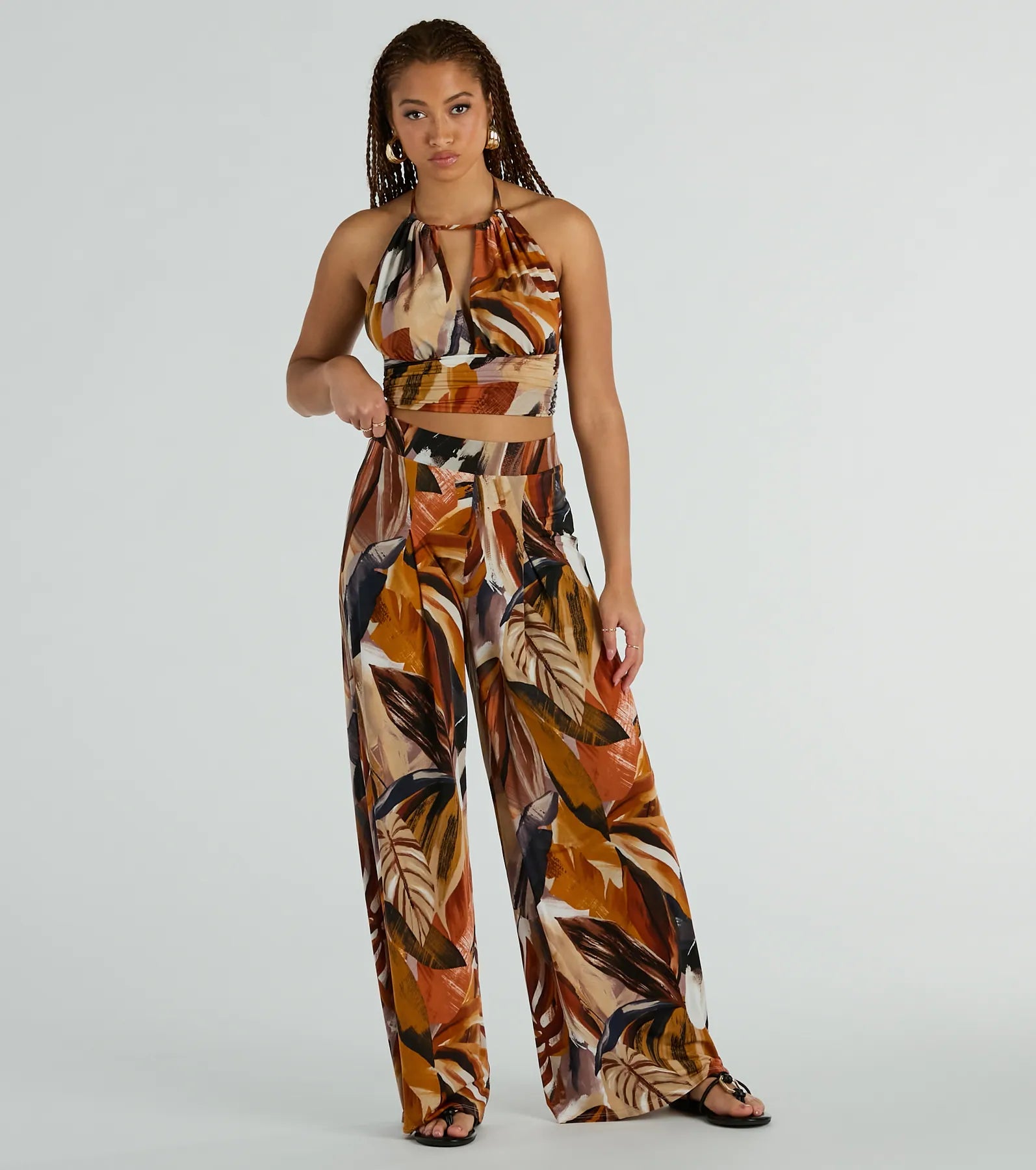 Vacay Ready Tropical Knit Wide-Leg Pants