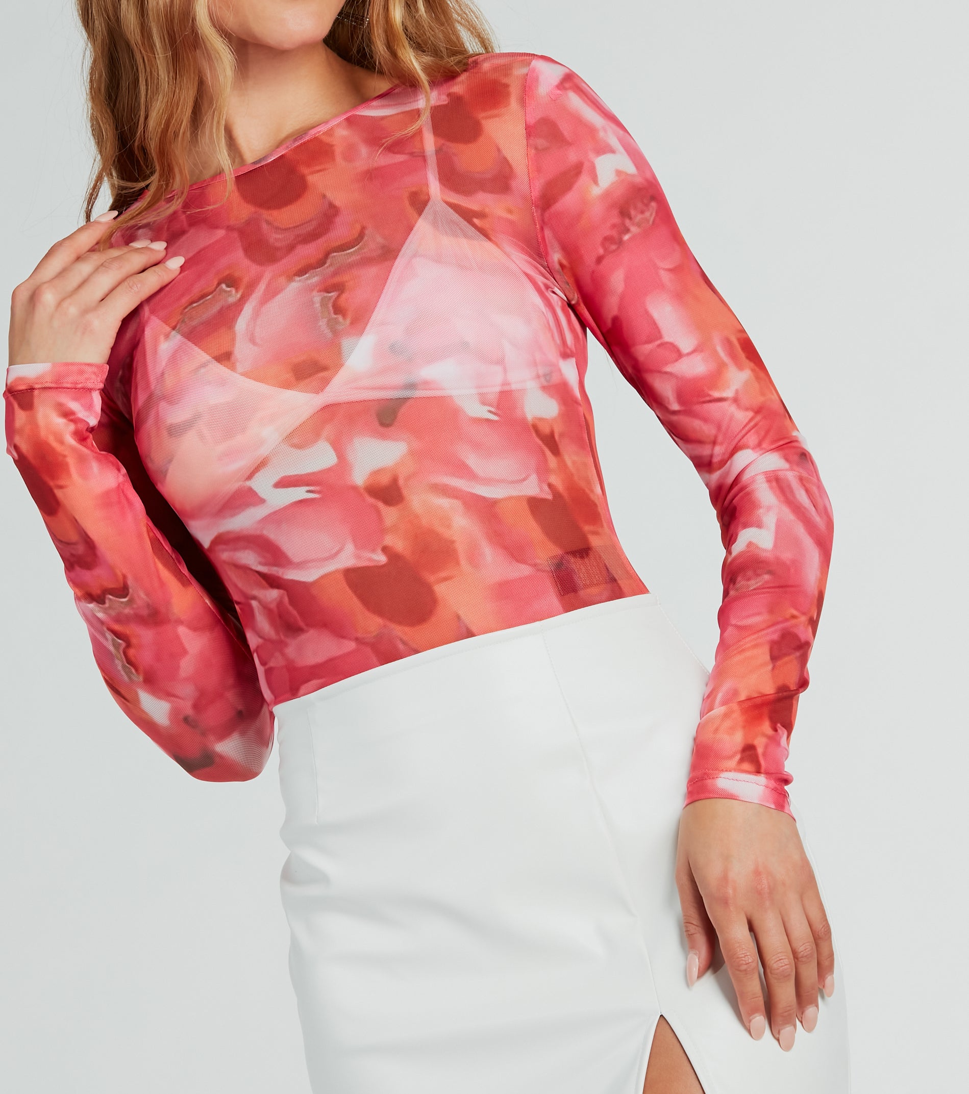 Artsy Vibes Abstract Print Mesh Bodysuit