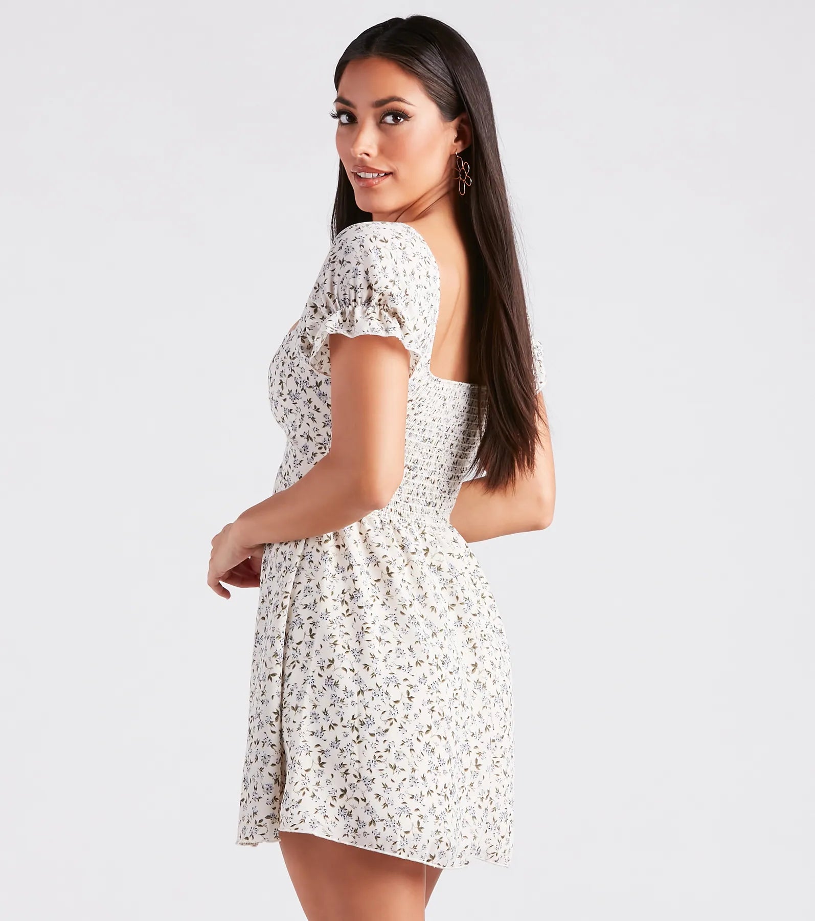 Cute View Ditsy Floral Chiffon Skater Dress