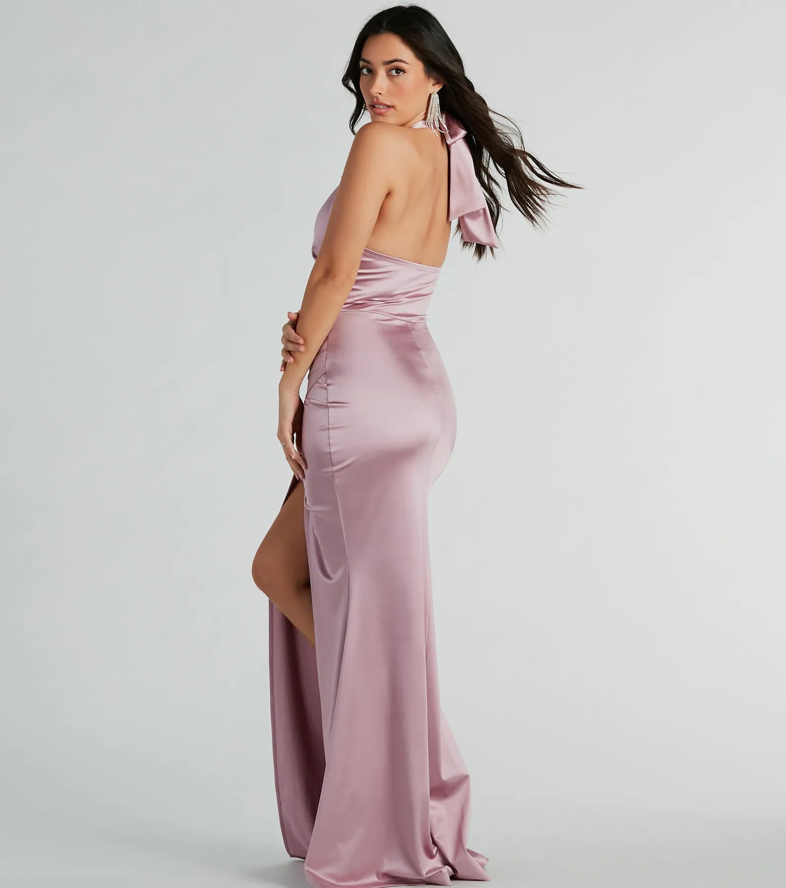 Kourtney Halter Mermaid Satin Formal Dress