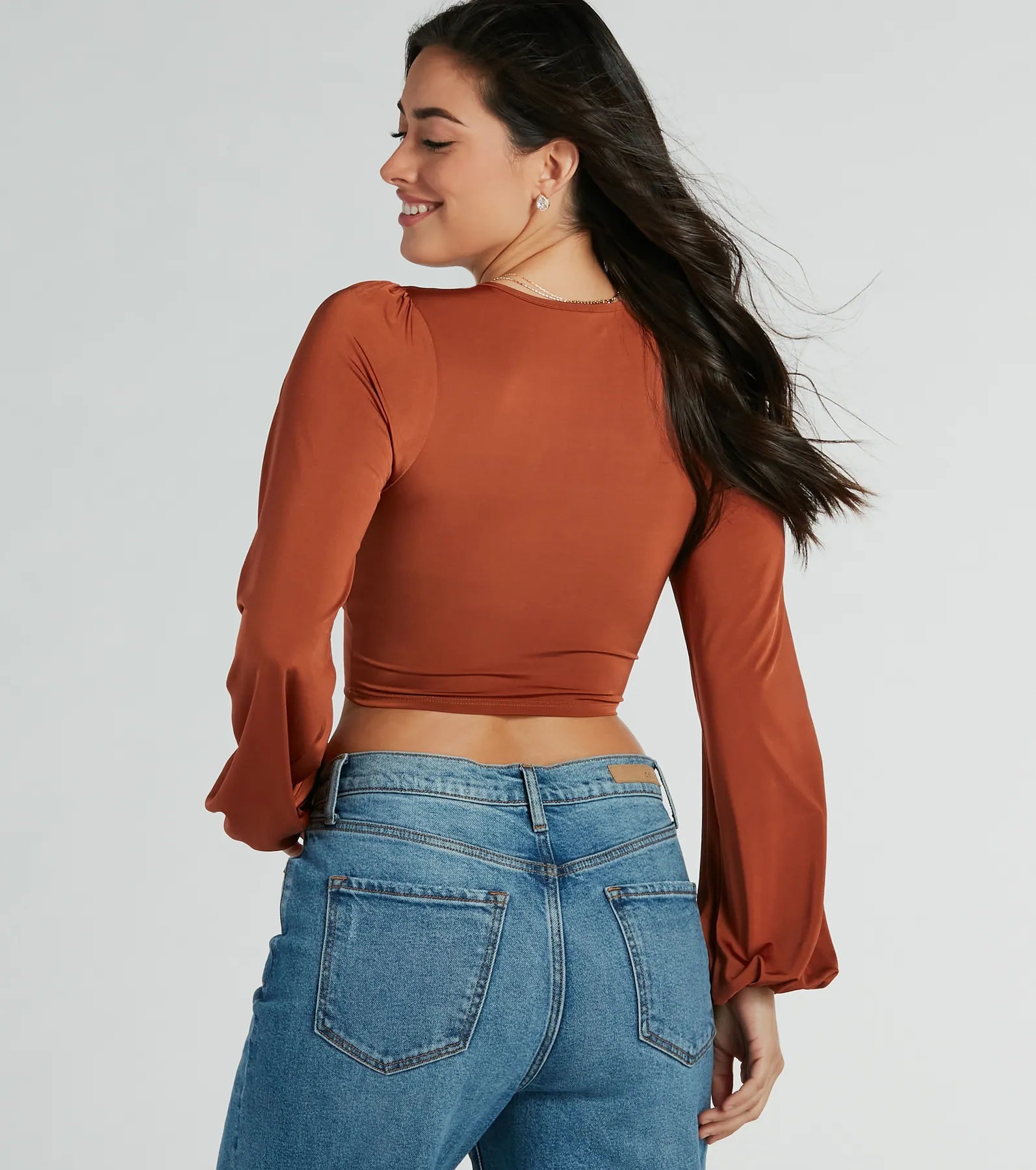 Smooth Talkin' Long Sleeve V-Neck Crop Blouse