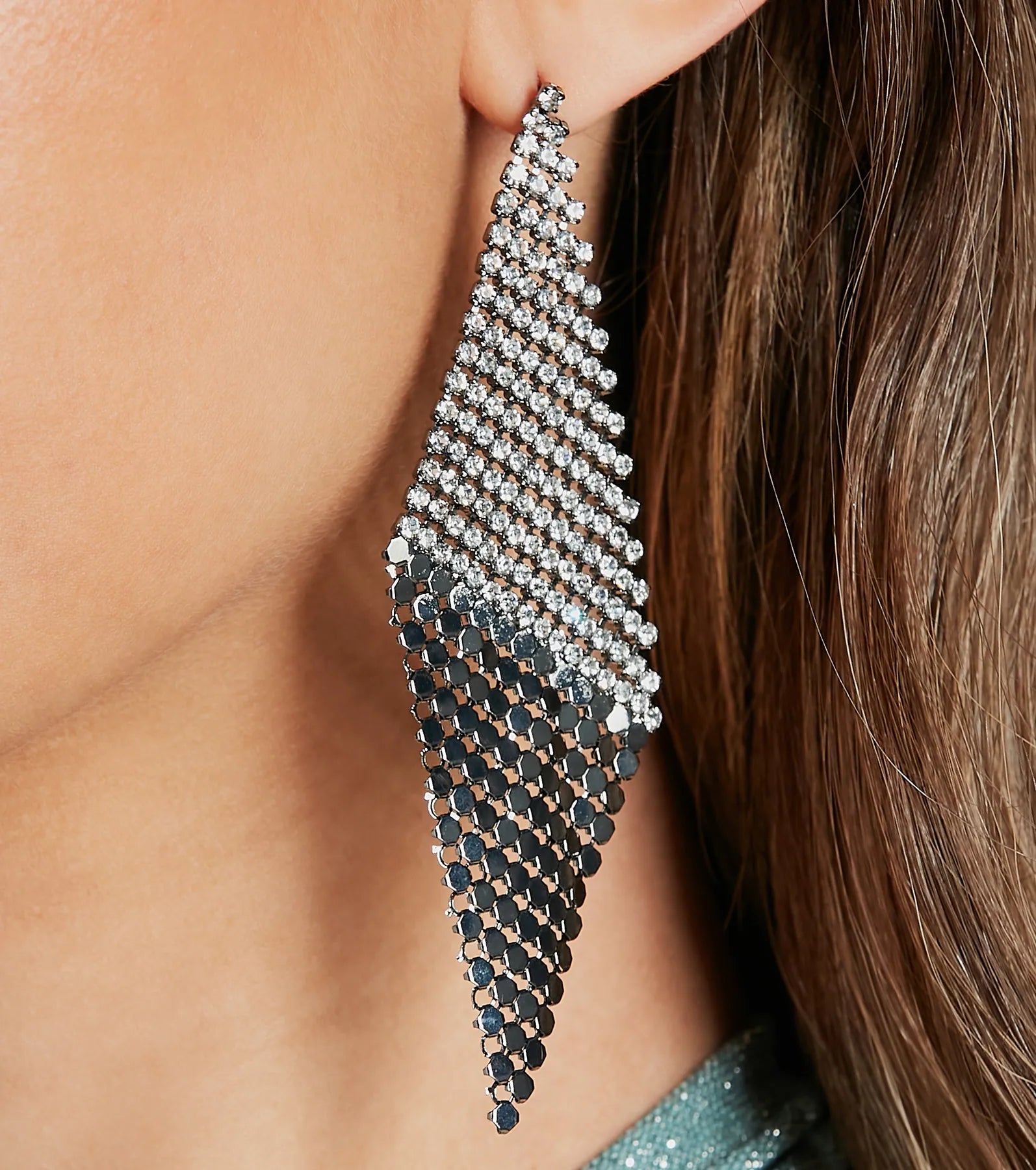 Glam Statement Rhinestone Mesh Drop Earrings