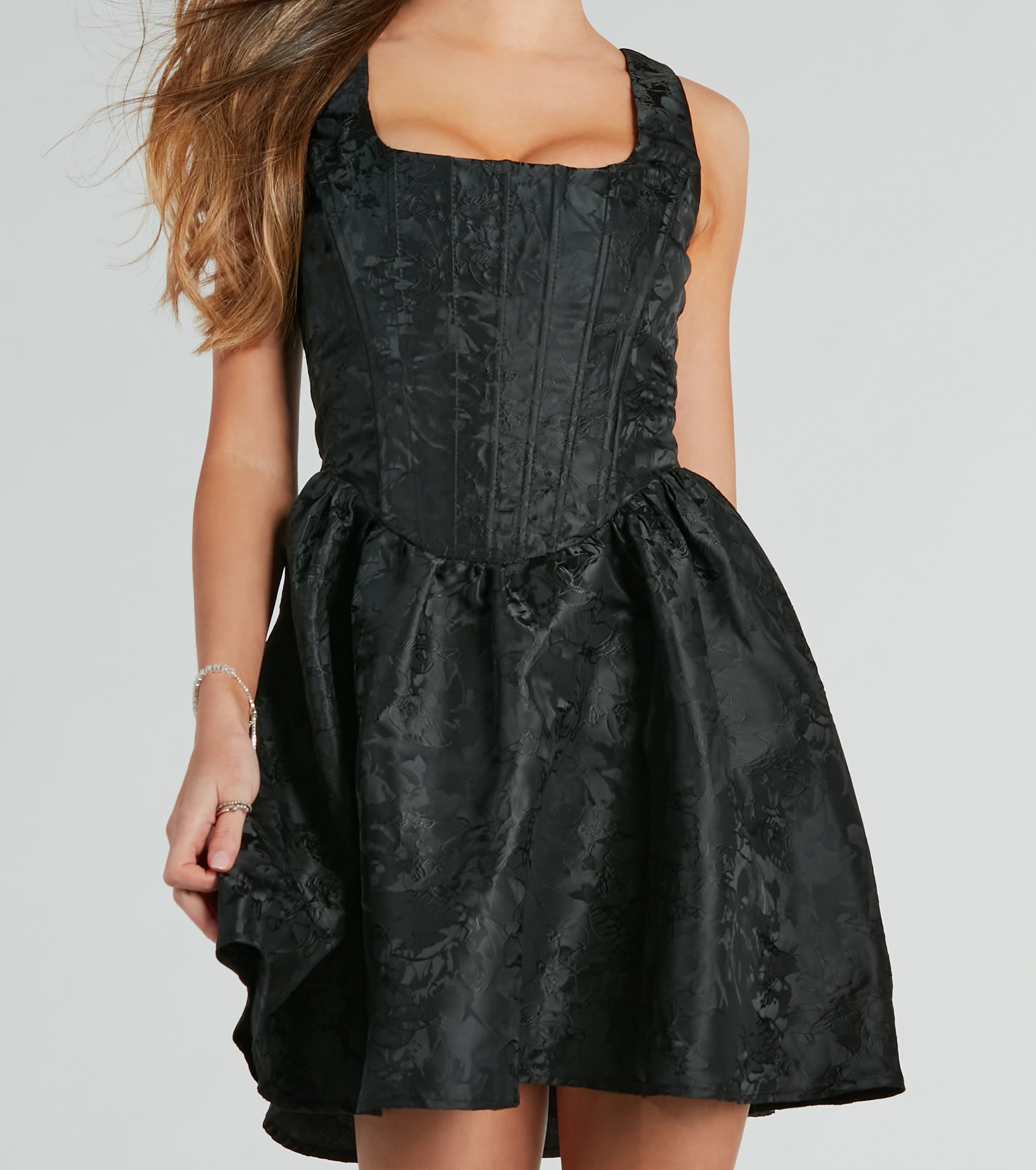 Revel In Wonder Jacquard Corset Skater Dress