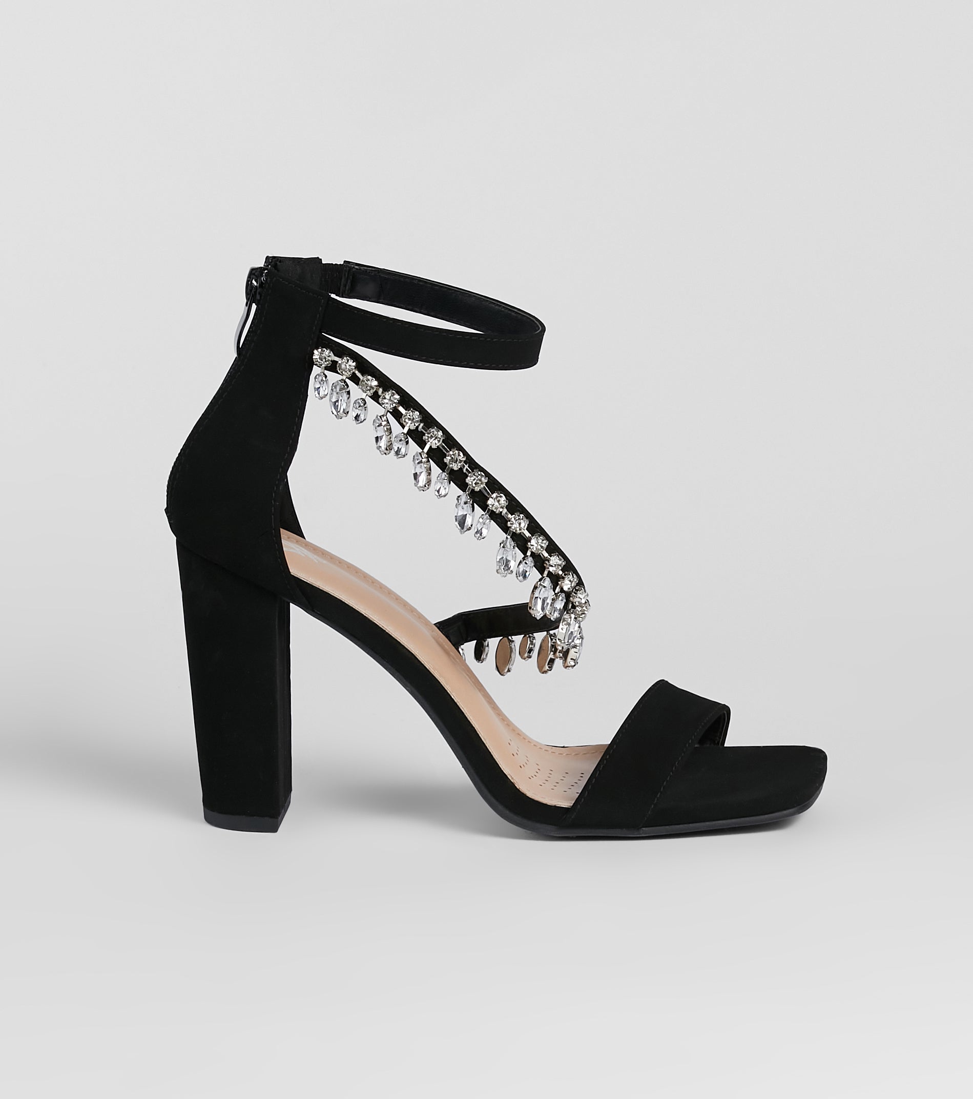 A Moment Of Luxe Rhinestone Trim Block Heels