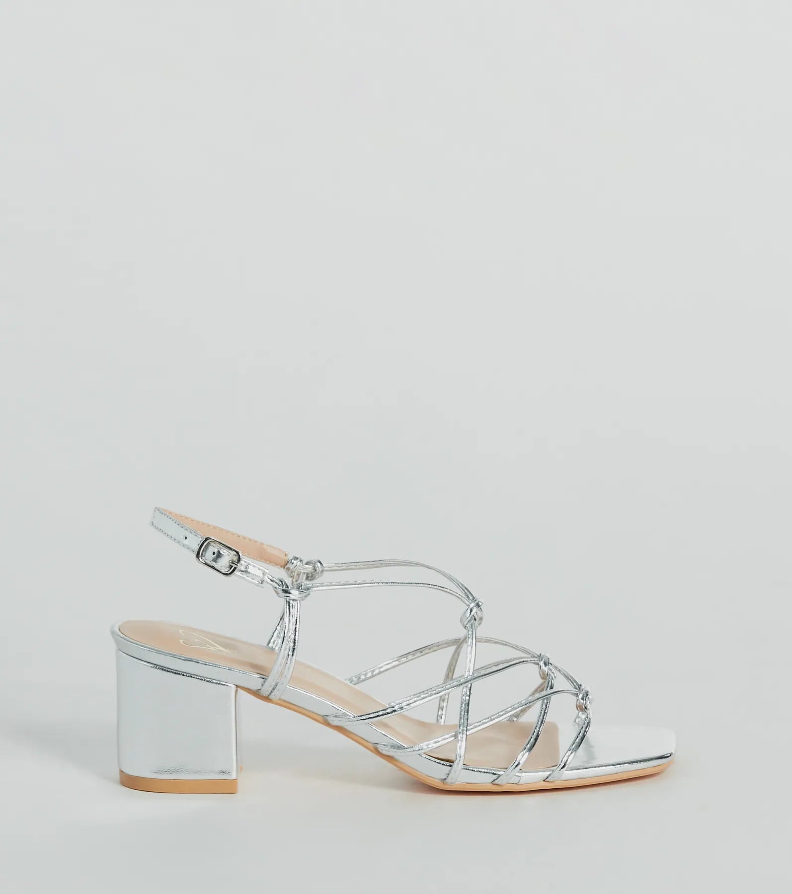 Glam Strappy Metallic Faux Leather Low-Block Heels