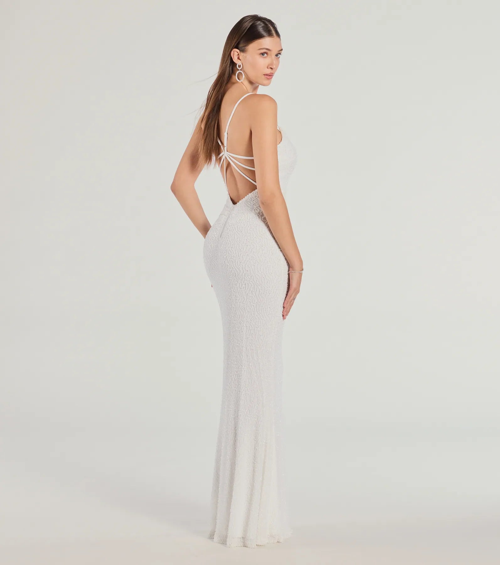 Rani Sleeveless Strappy Open-Back Beaded Mermaid Dress