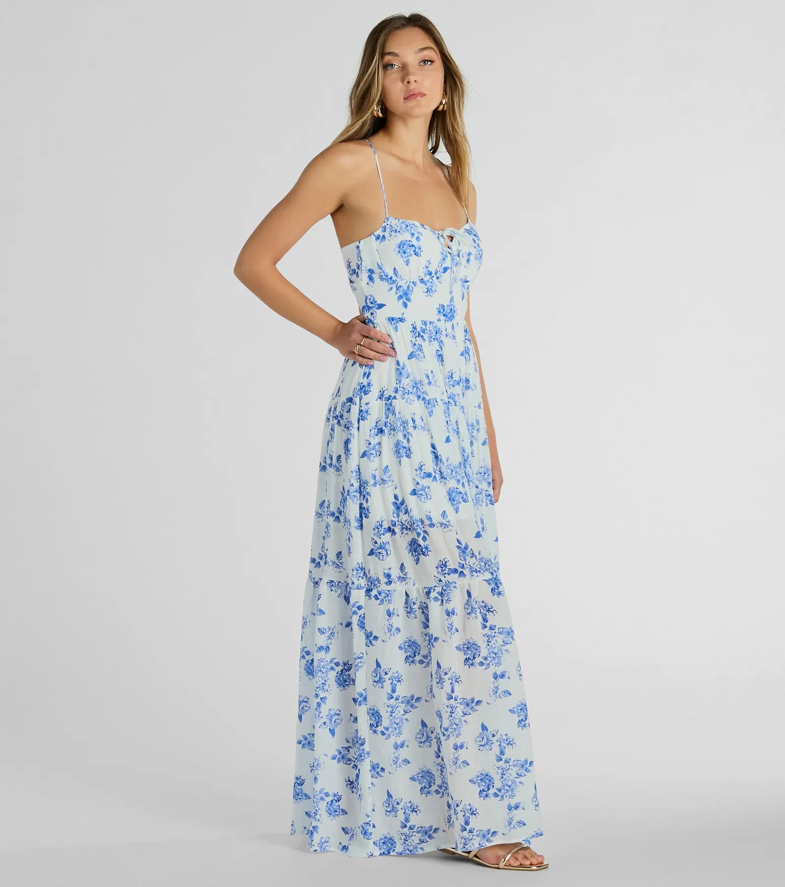 Charming Vibe Tie-Back Flowy Floral Woven Maxi Dress