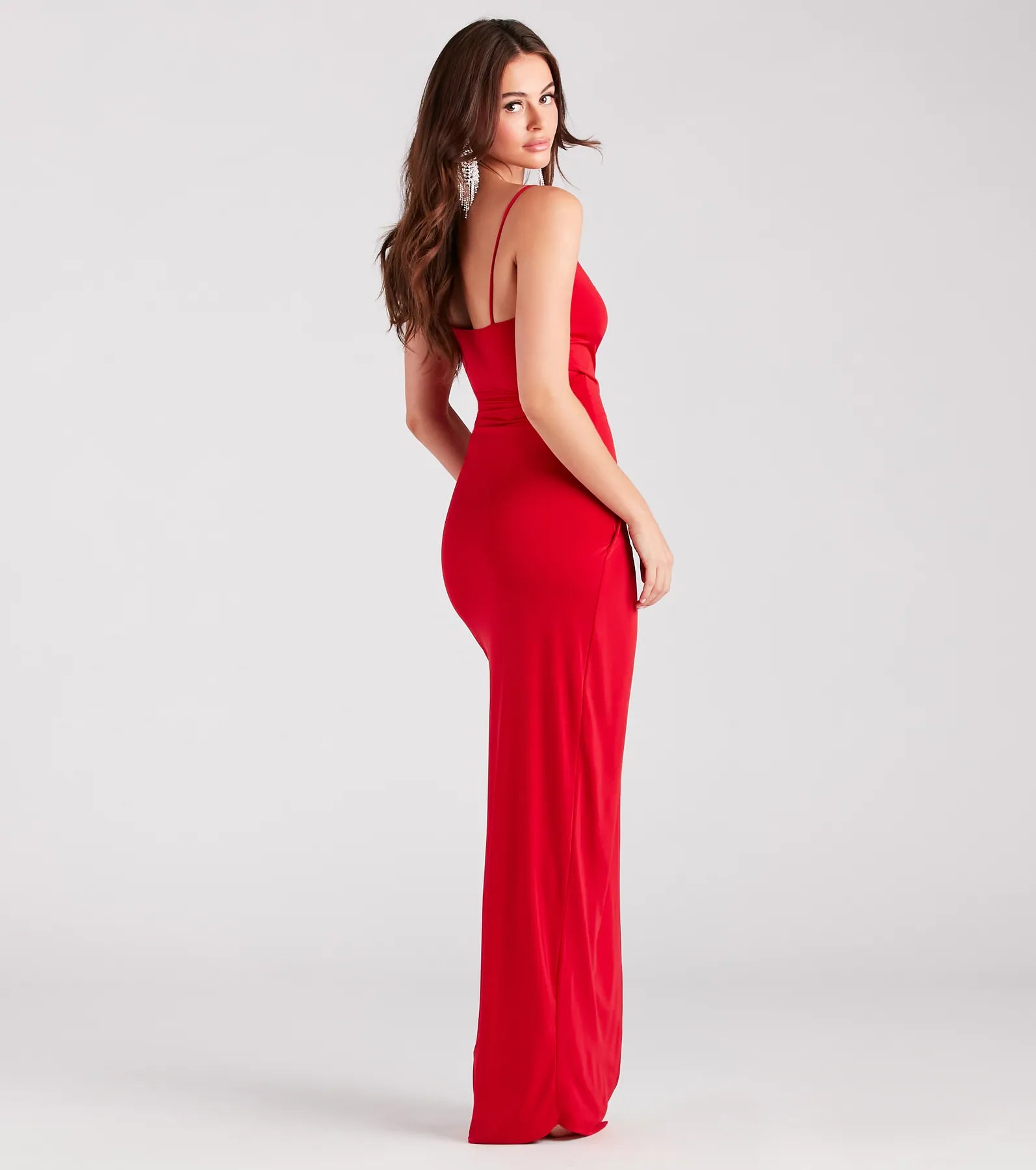 Mila Rosette Wrap-Front High Slit Formal Dress