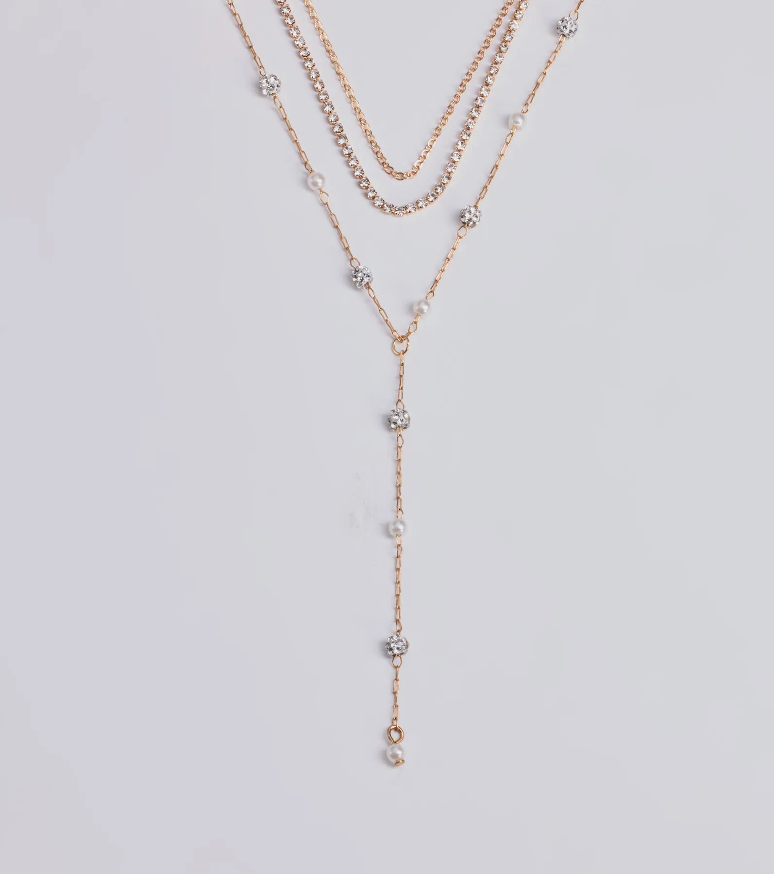 Glam Moment Rhinestone and Faux Pearl Lariat Necklace Set