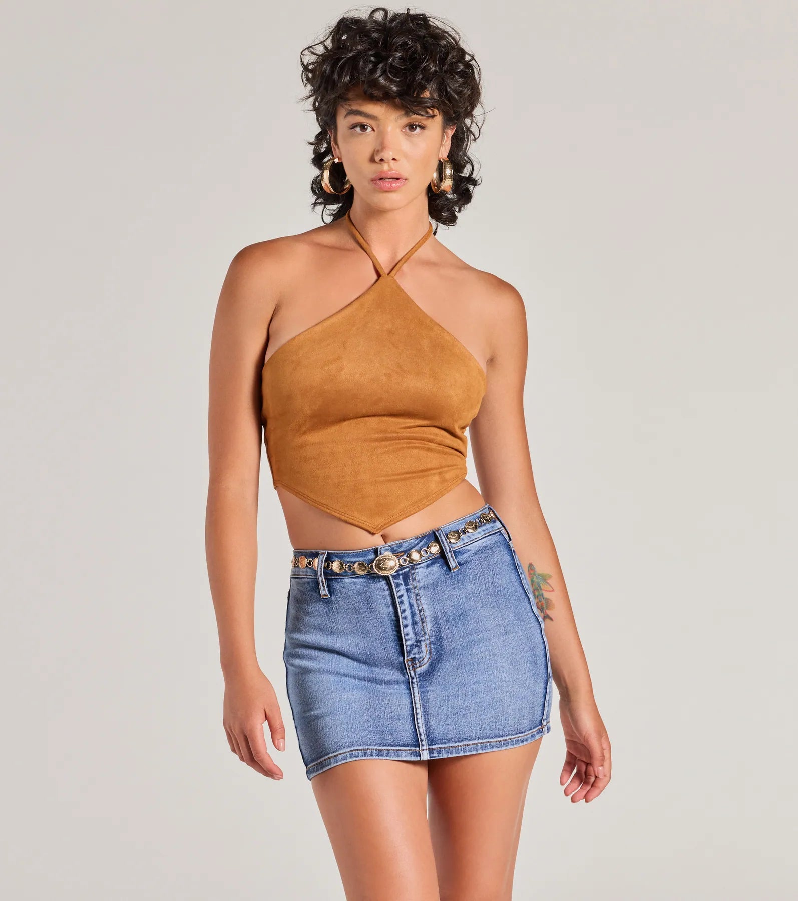 Western Trend Hanky Hem Halter Crop Top