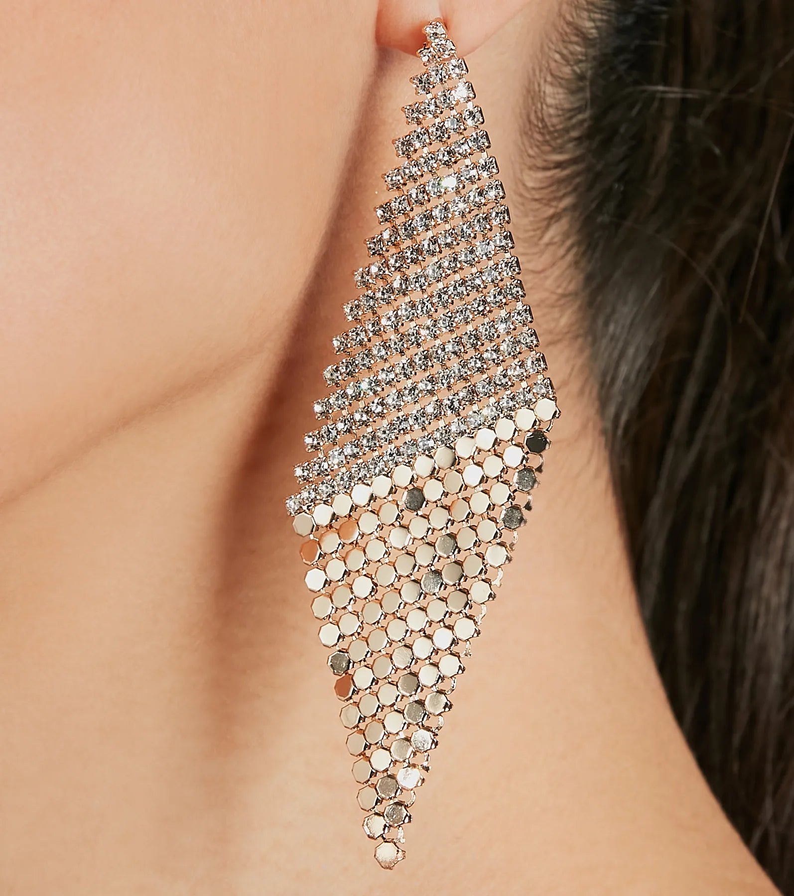 Glam Statement Rhinestone Mesh Drop Earrings