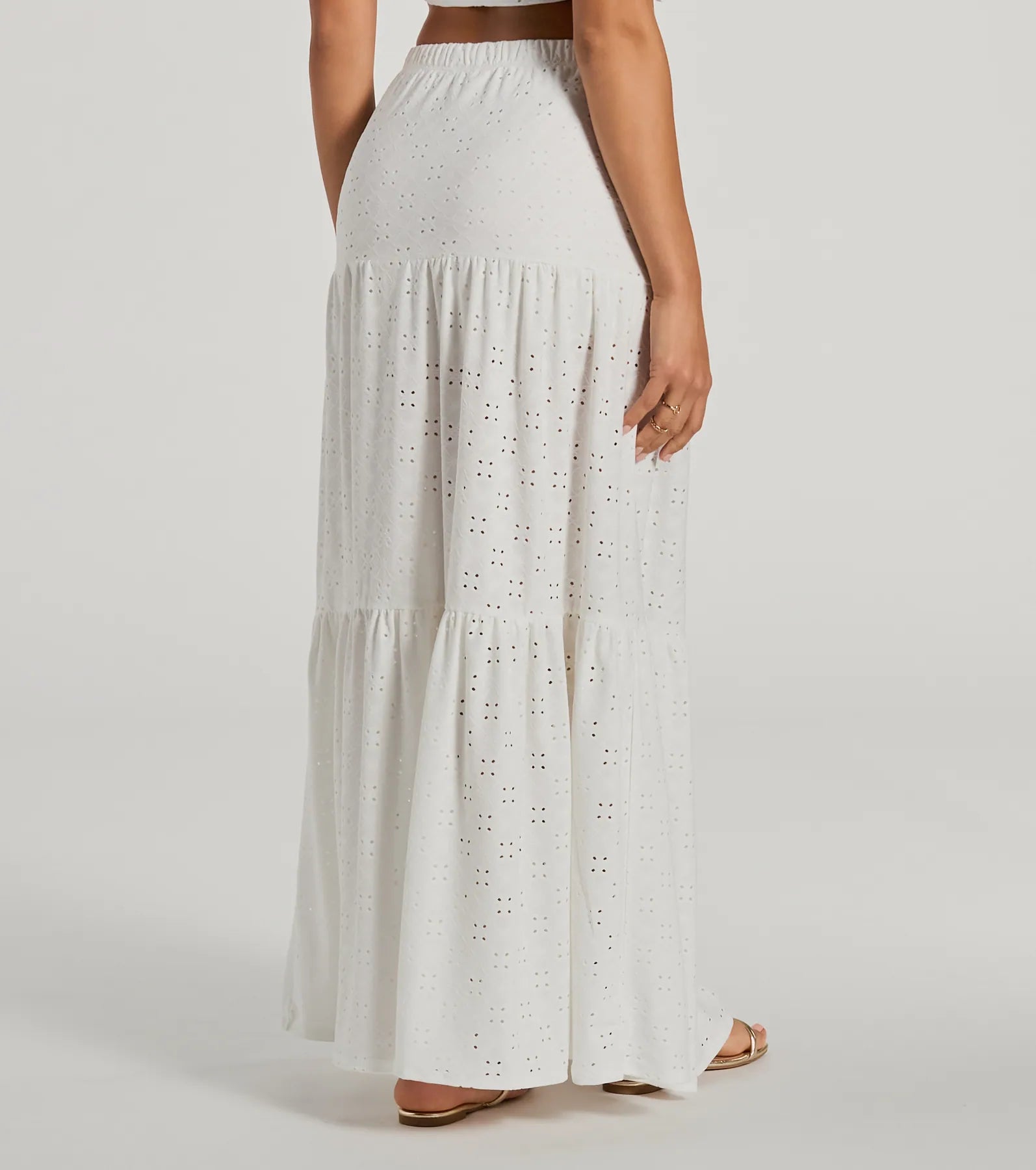 Vibe Of Summer High Rise Eyelet Maxi Skirt