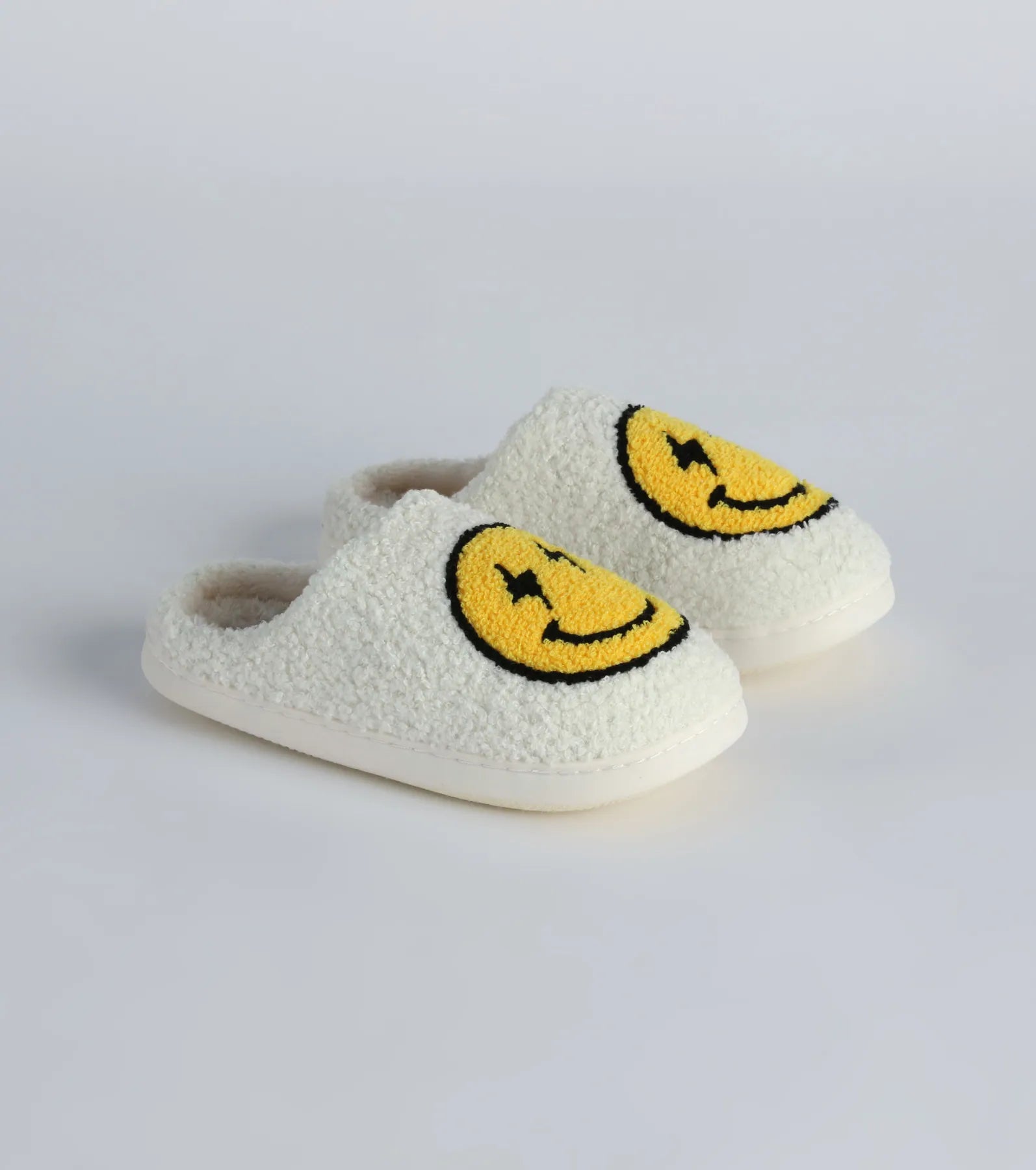 Happy Face Faux Sherpa Slippers