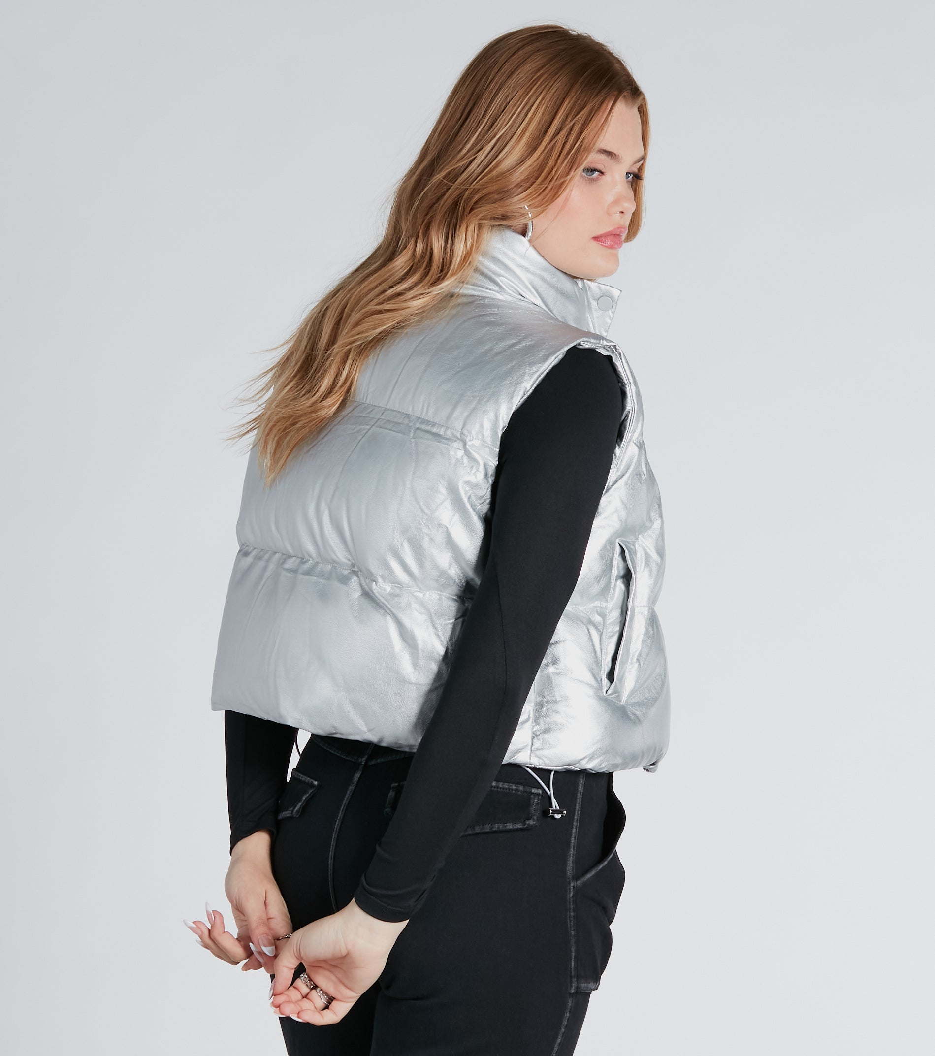 On Your Radar Metallic Puffer Vest