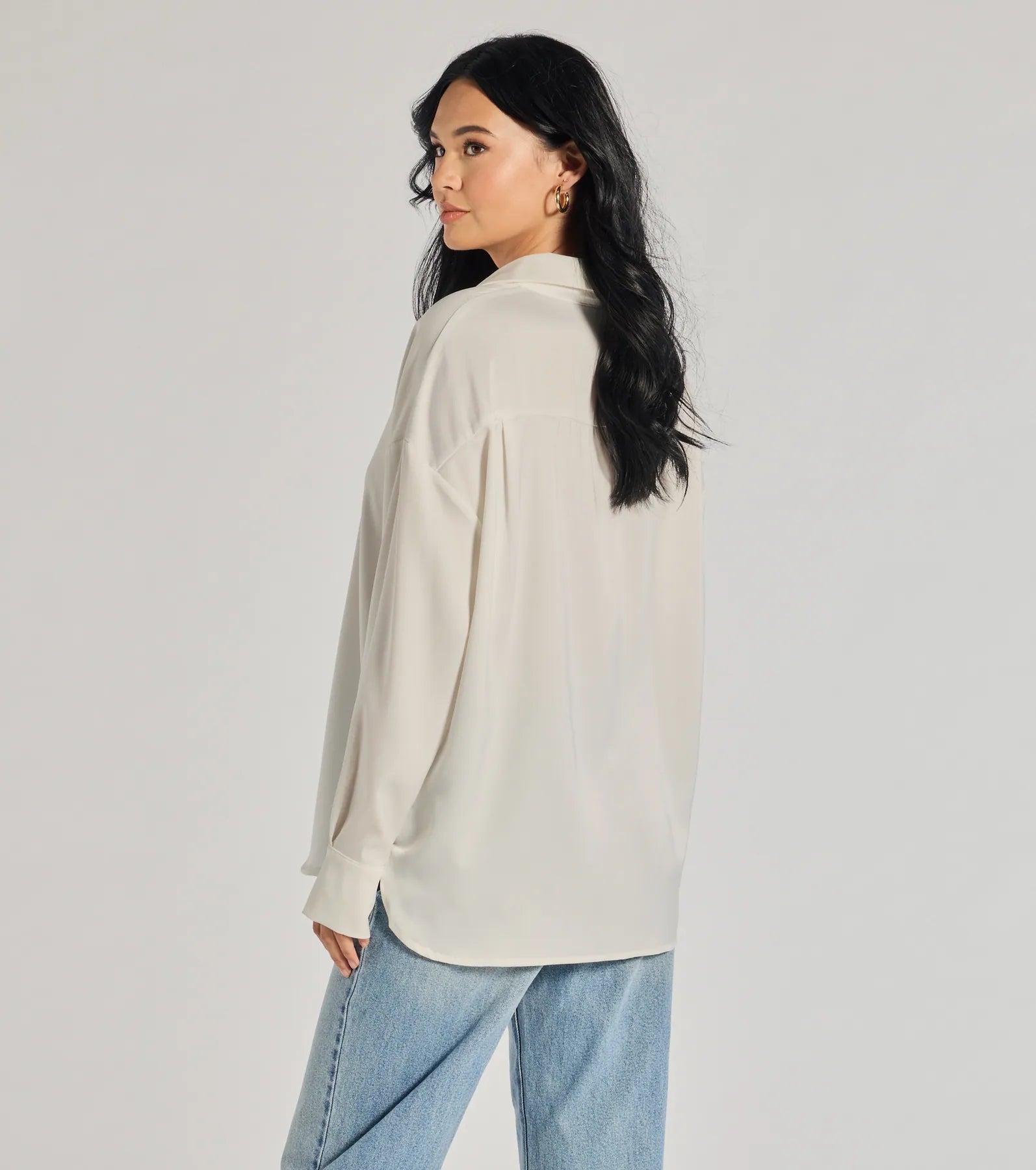 Always Chic Satin Button-Down Long Sleeve Top