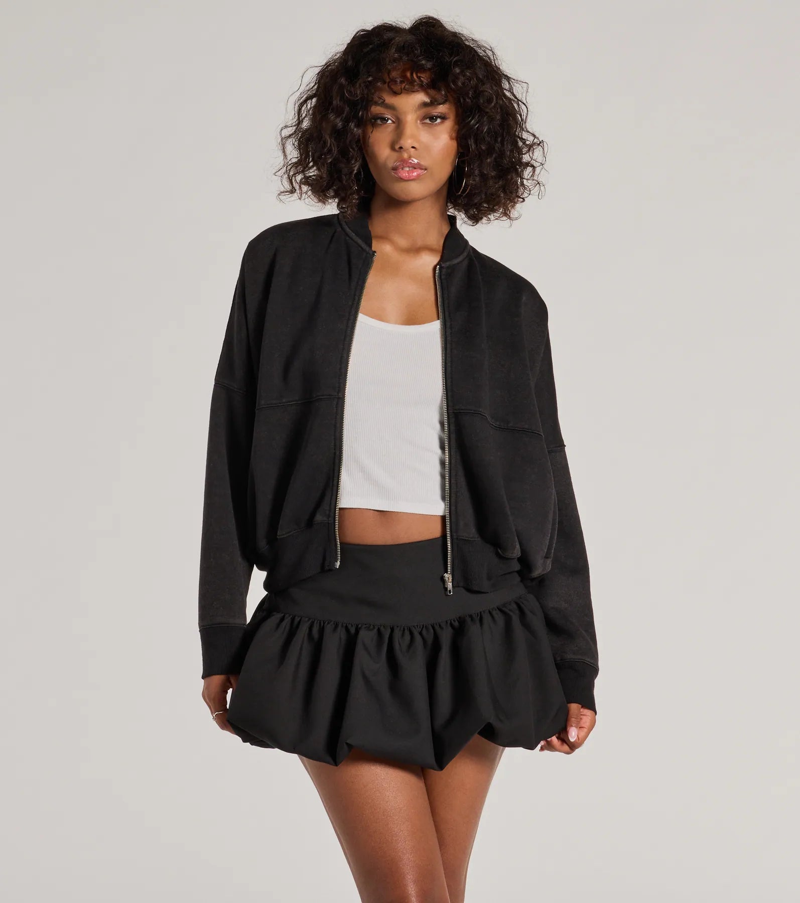 Effortless Slay Fleece Zip-Up Bomber Jacket